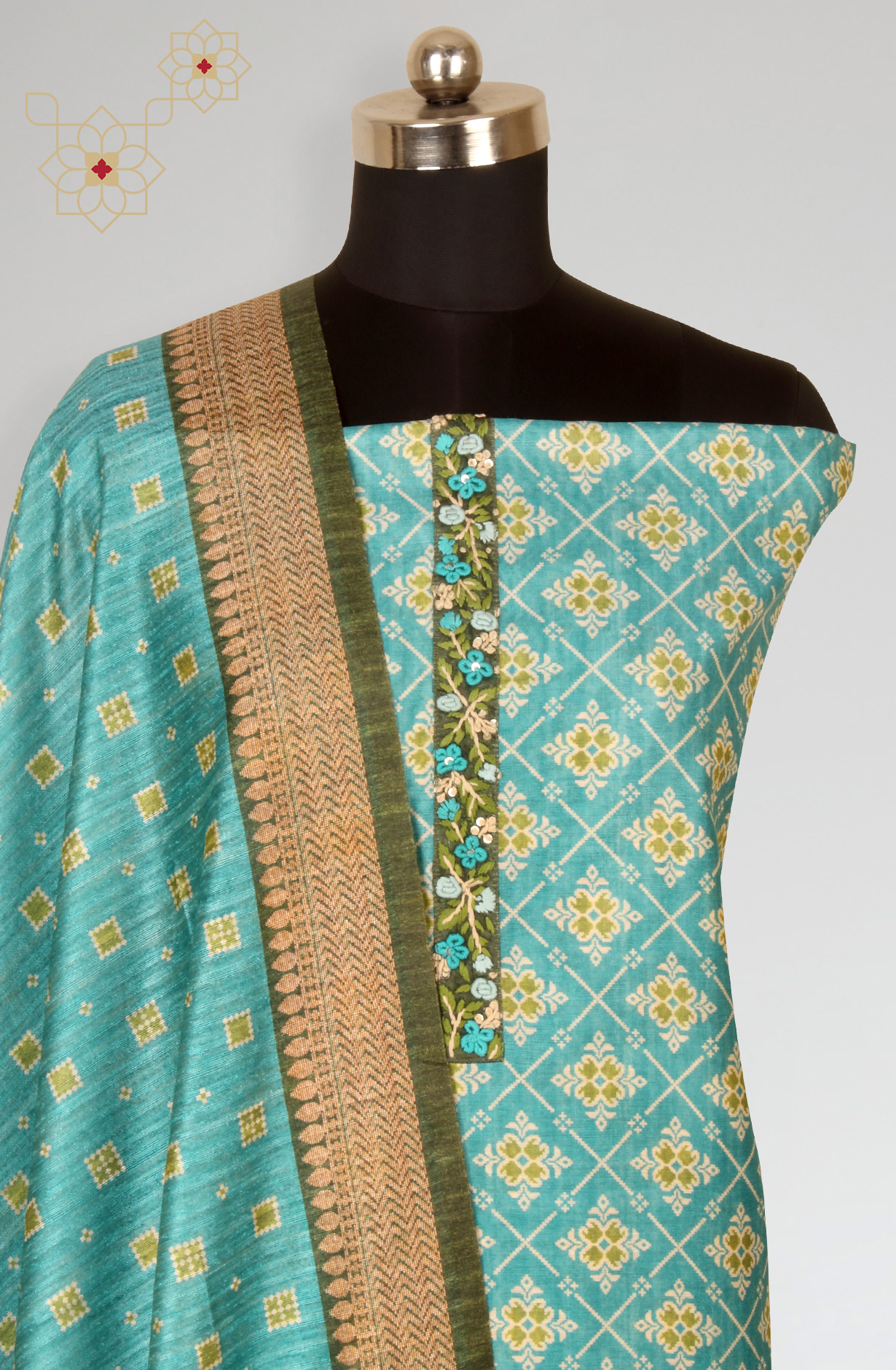 Firozi Beautiful Chanderi Silk Salwar Kameez with Dupatta - 767-GI75-2C