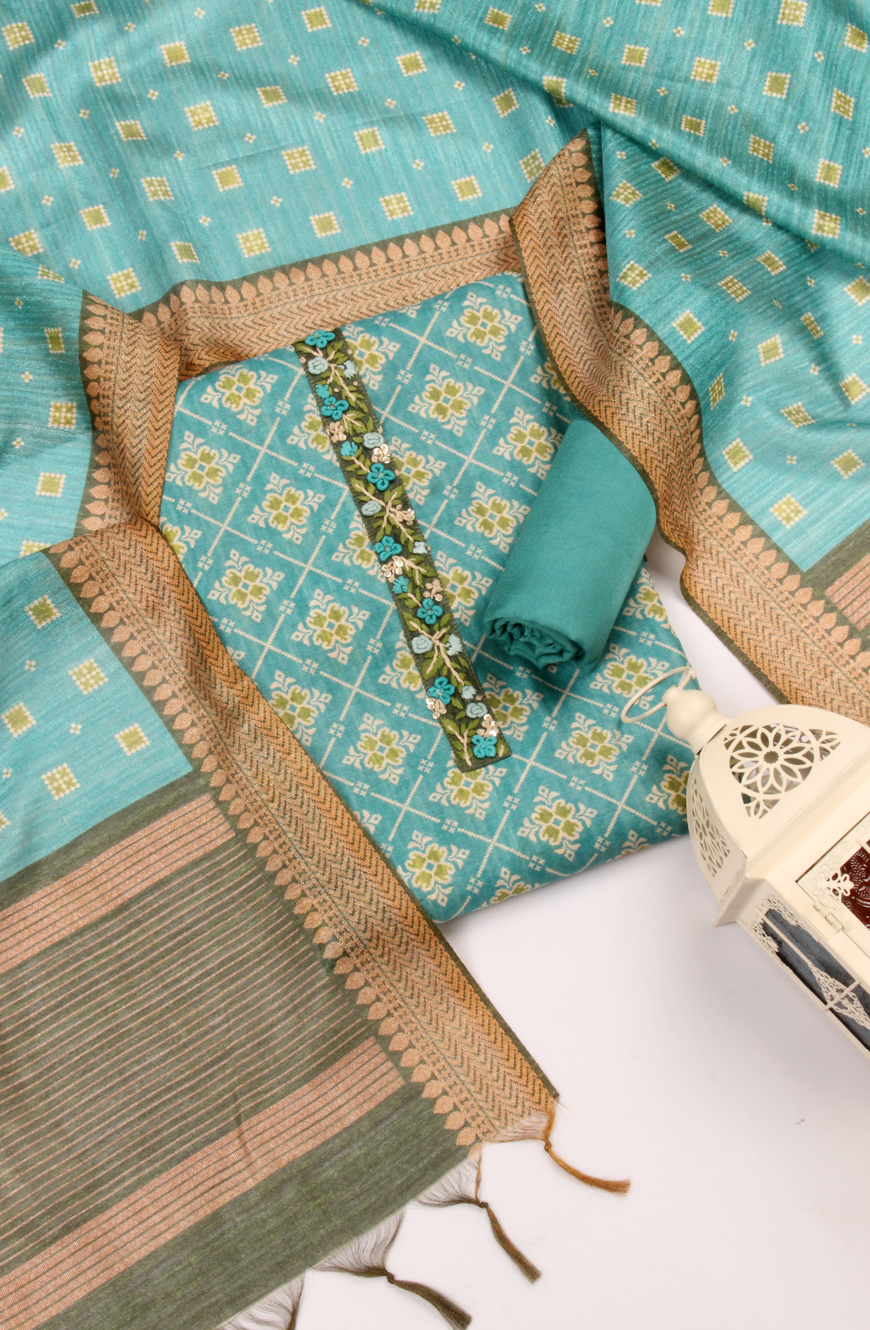 Firozi Beautiful Chanderi Silk Salwar Kameez with Dupatta - 767-GI75-2C