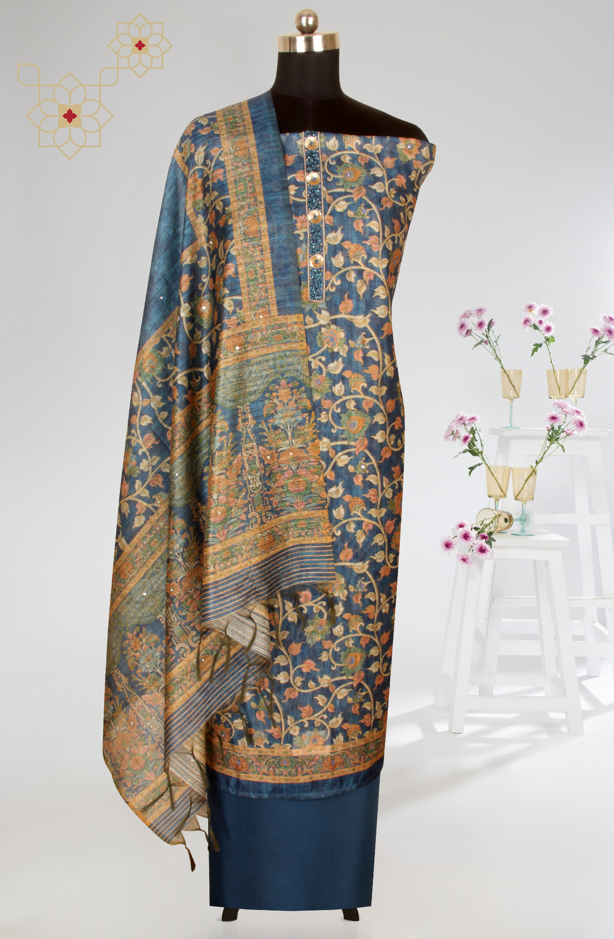 Blue Beautiful Chanderi Silk Salwar Kameez with Dupatta - 767-S332-8C