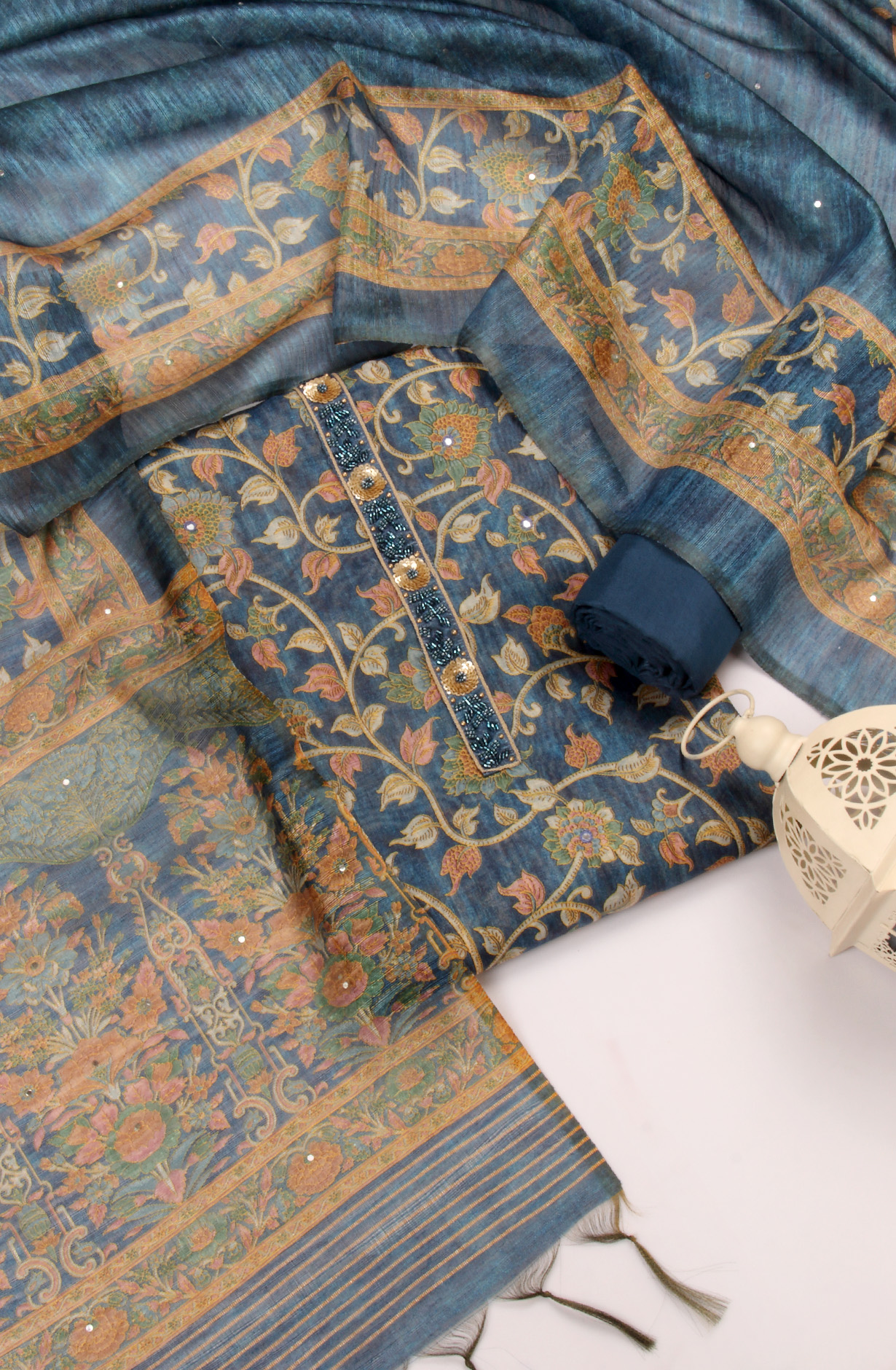 Blue Beautiful Chanderi Silk Salwar Kameez with Dupatta - 767-S332-8C