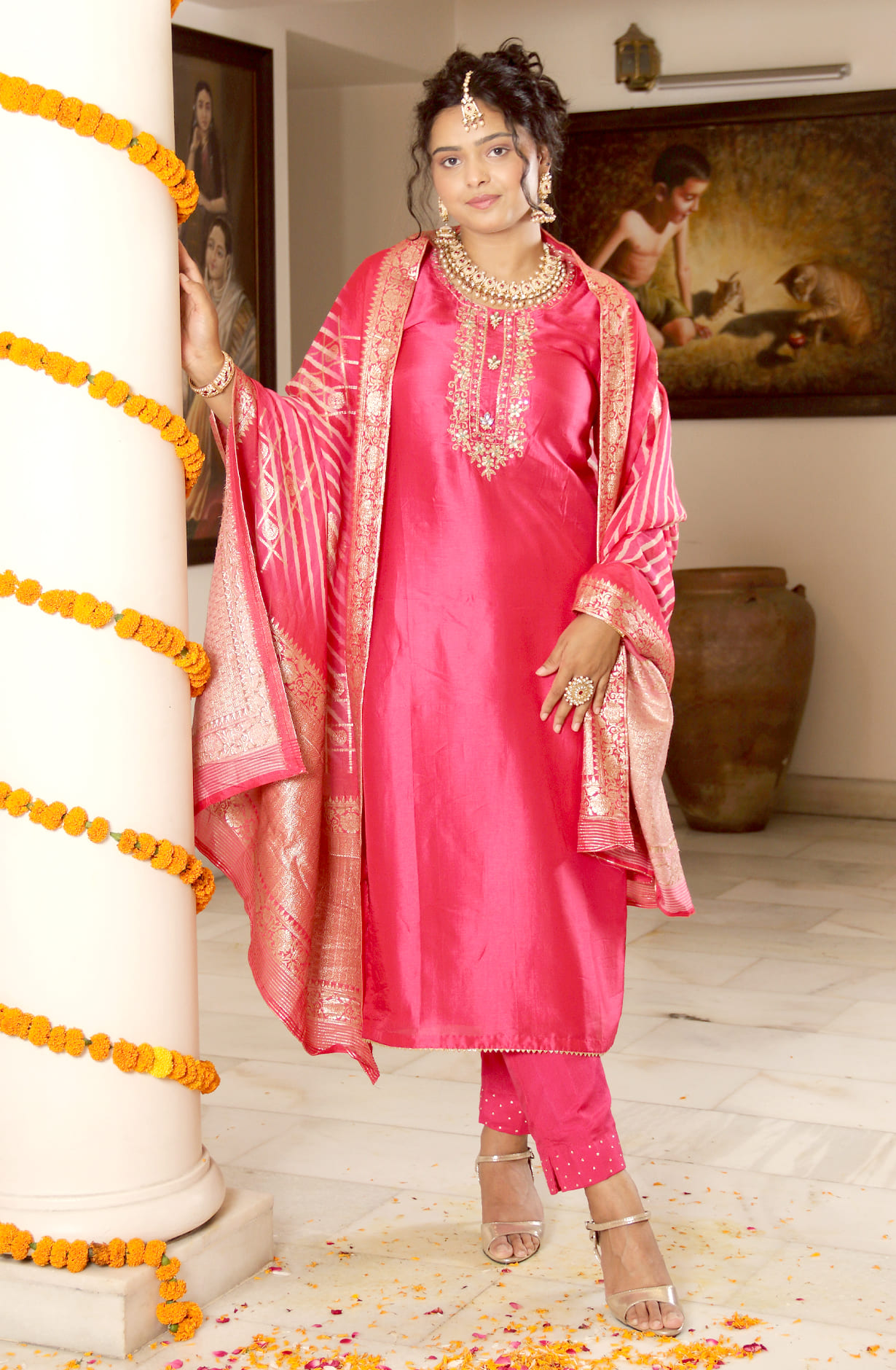 Rani Pink Silk Embroidered Festive Salwar Kameez Suit-set - 673-1703