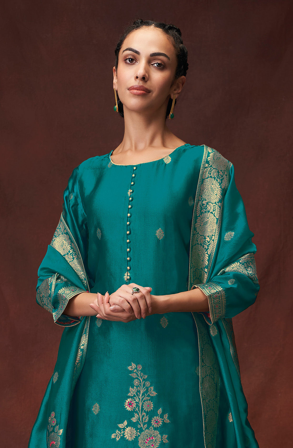 Firozi Beautiful Chanderi Silk Unstitched Salwar Kameez - BARS1793