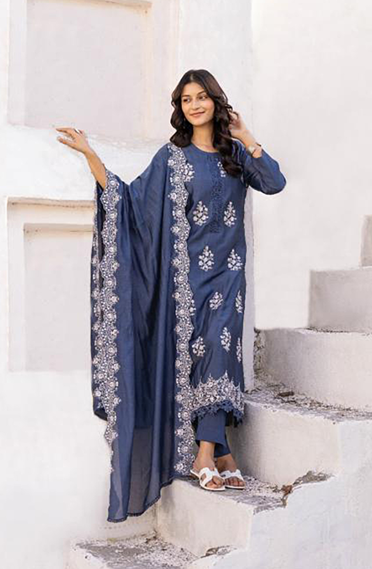 Pastel Blue Muslin Exclusive Embroidered Salwar Kameez - MER1917B
