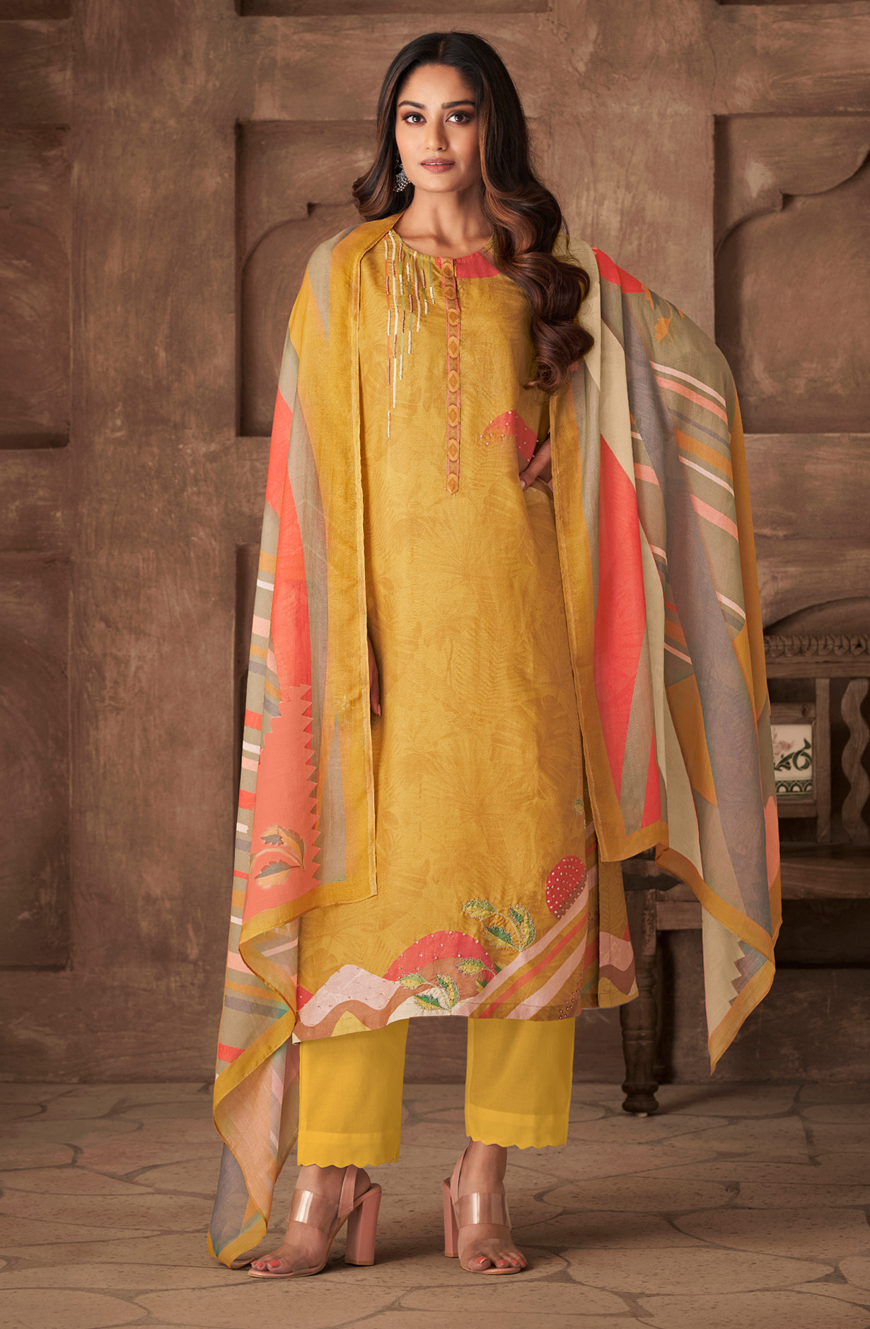 Mustard Cotton Digital Printed Unstitched Salwar Kameez - ITR552