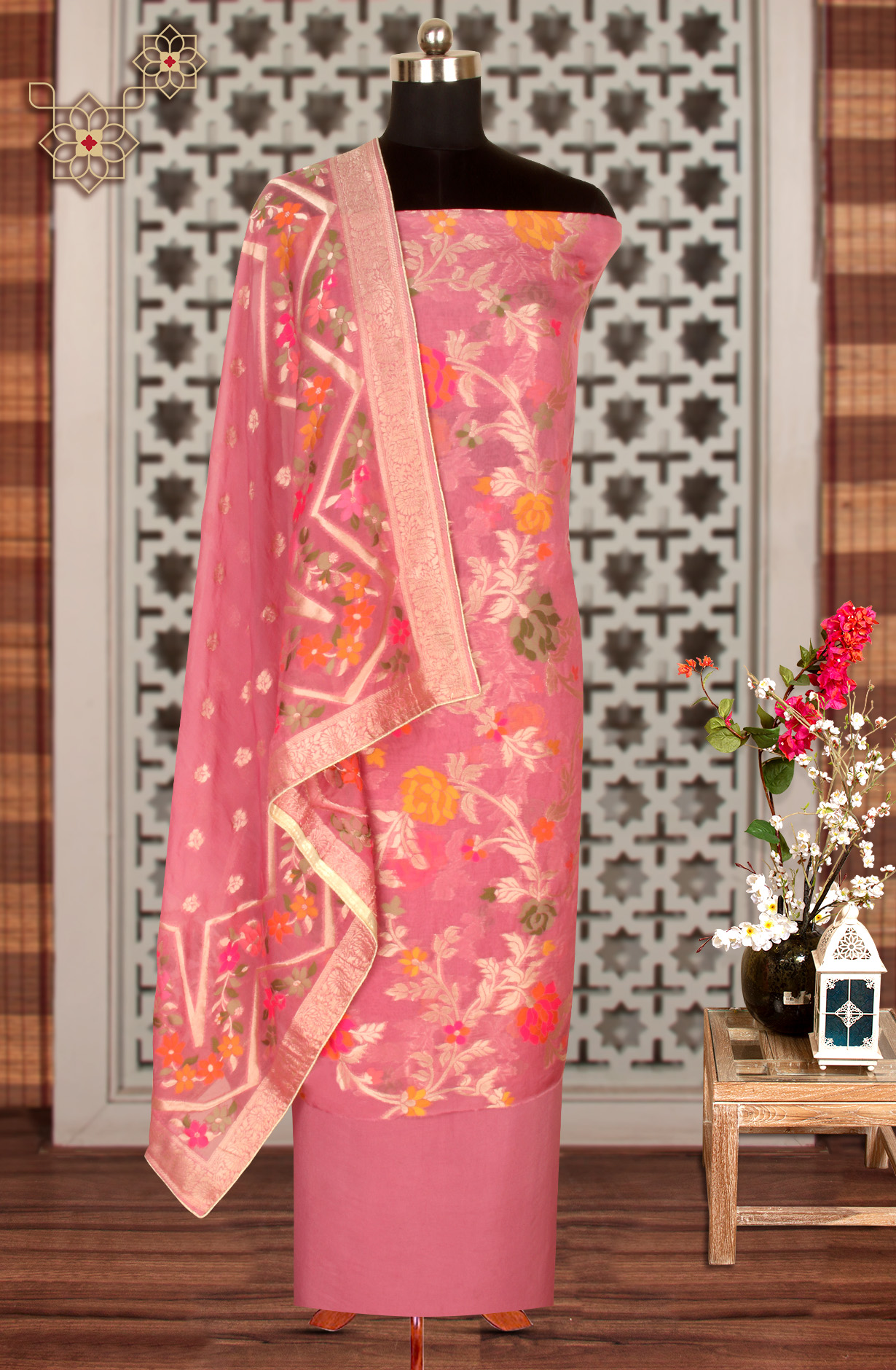 Mauve Beautiful Organza Salwar Kameez with Banarasi Dupatta - 797-0-EMB-C