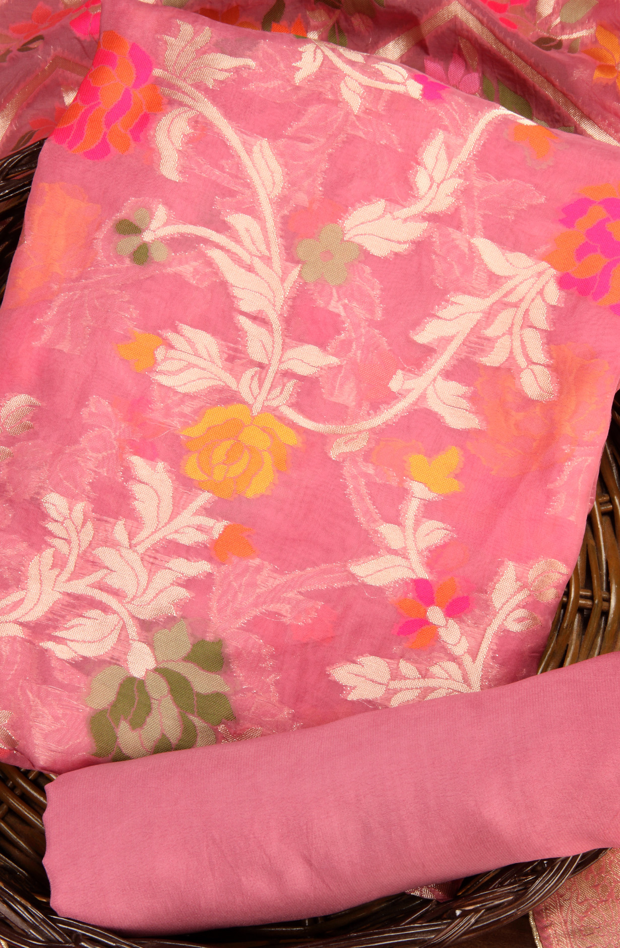 Mauve Beautiful Organza Salwar Kameez with Banarasi Dupatta - 797-0-EMB-C