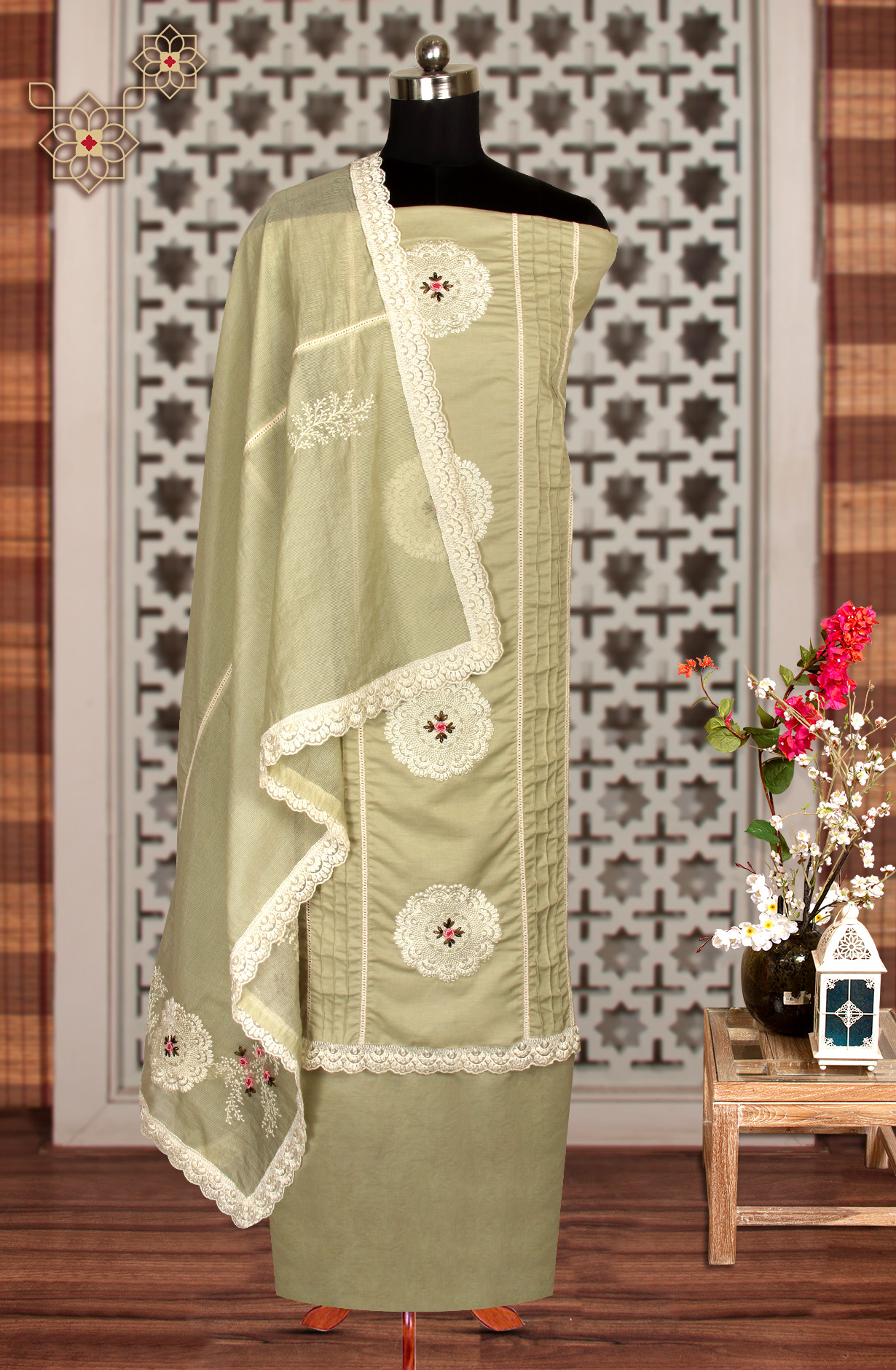 Green Cotton Exclusive Beautiful Embroidered Salwar Kameez - 797-CMR594
