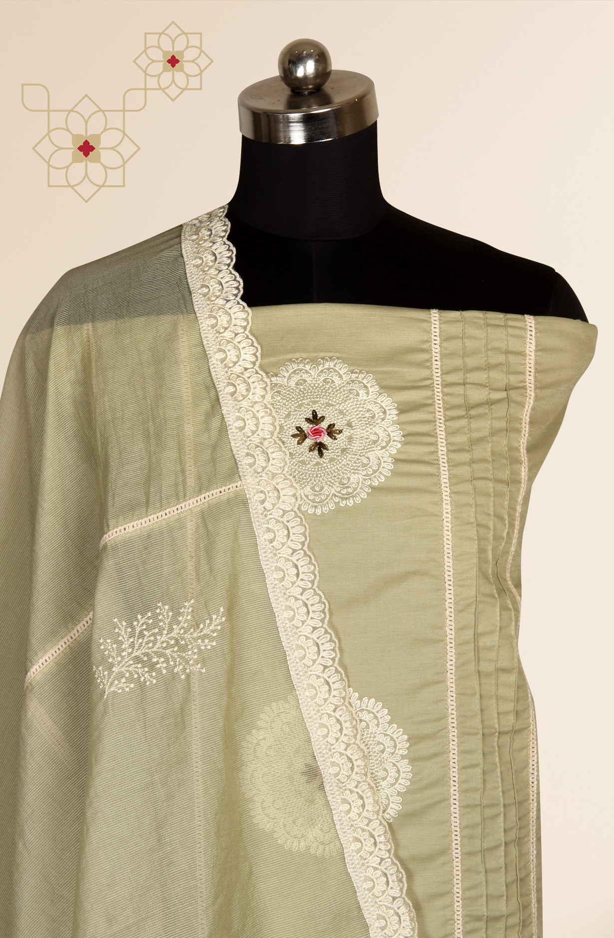 Green Cotton Exclusive Beautiful Embroidered Salwar Kameez - 797-CMR594