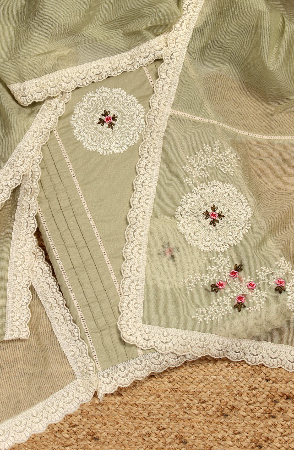 Green Cotton Exclusive Beautiful Embroidered Salwar Kameez - 797-CMR594