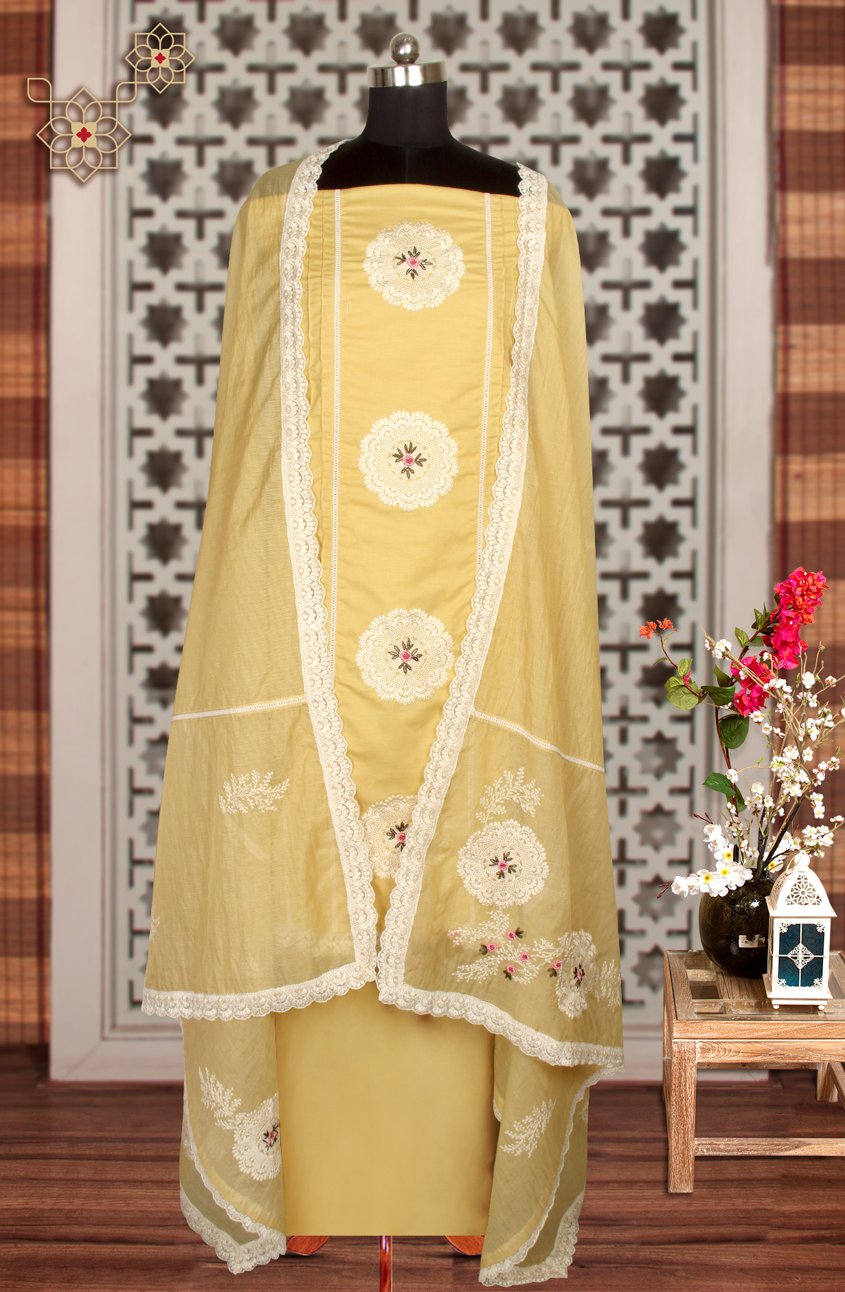 Yellow Cotton Exclusive Beautiful Embroidered Salwar Kameez - 797-CMR594A