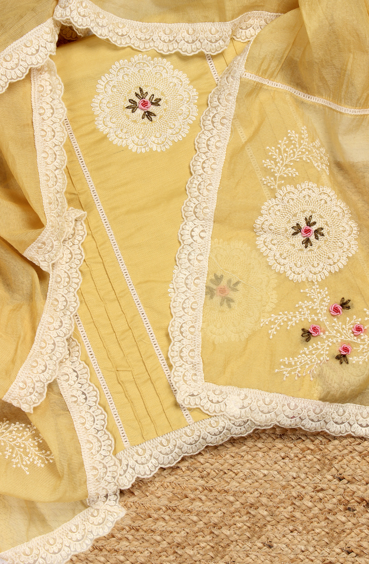 Yellow Cotton Exclusive Beautiful Embroidered Salwar Kameez - 797-CMR594A