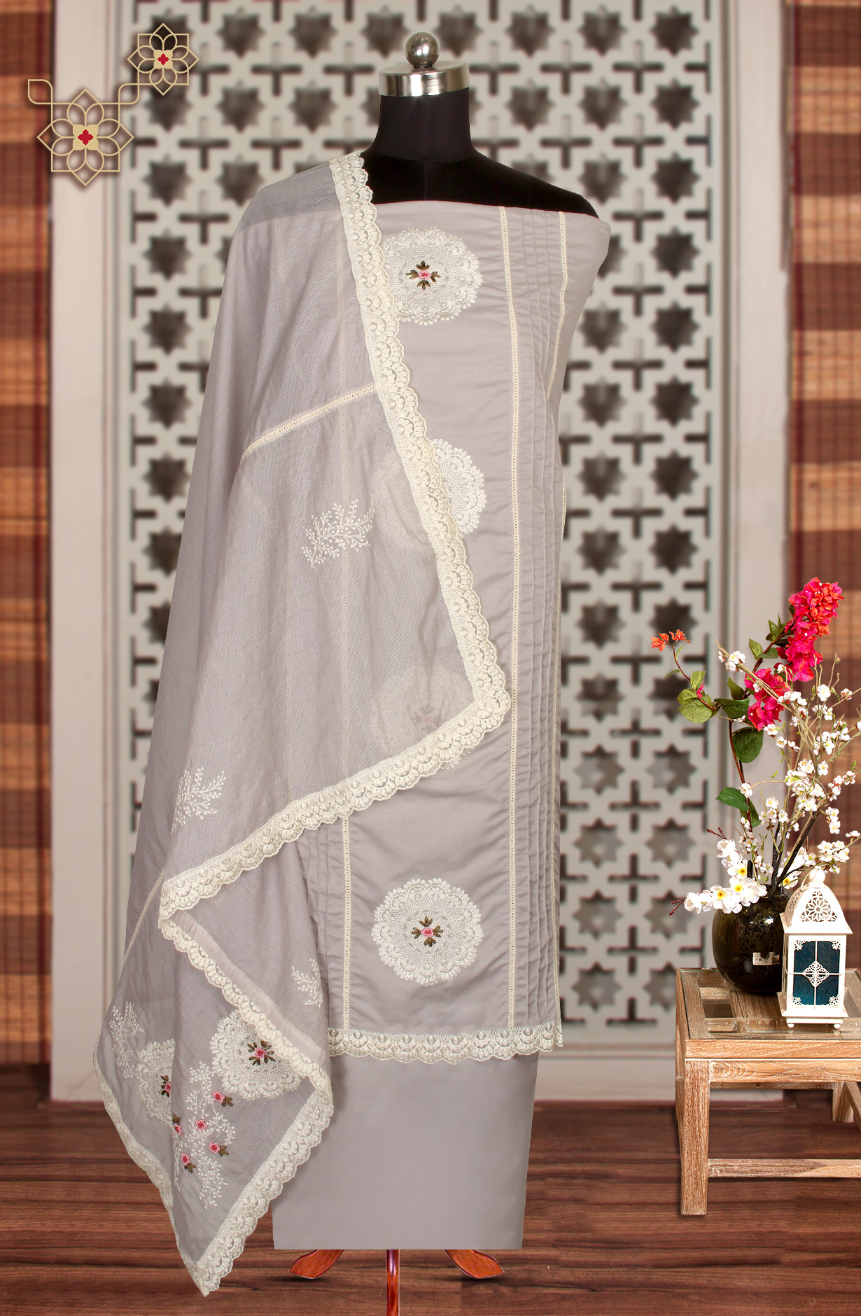 Grey Cotton Exclusive Beautiful Embroidered Salwar Kameez - 797-CMR594B