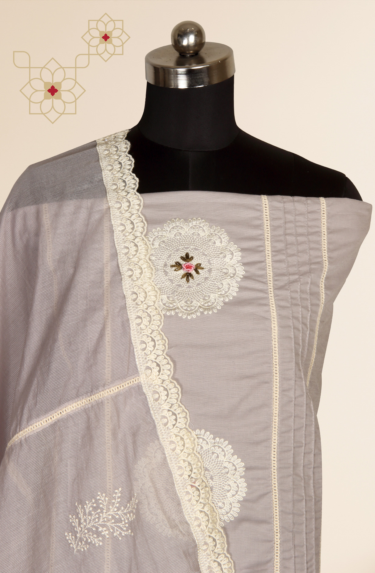 Grey Cotton Exclusive Beautiful Embroidered Salwar Kameez - 797-CMR594B
