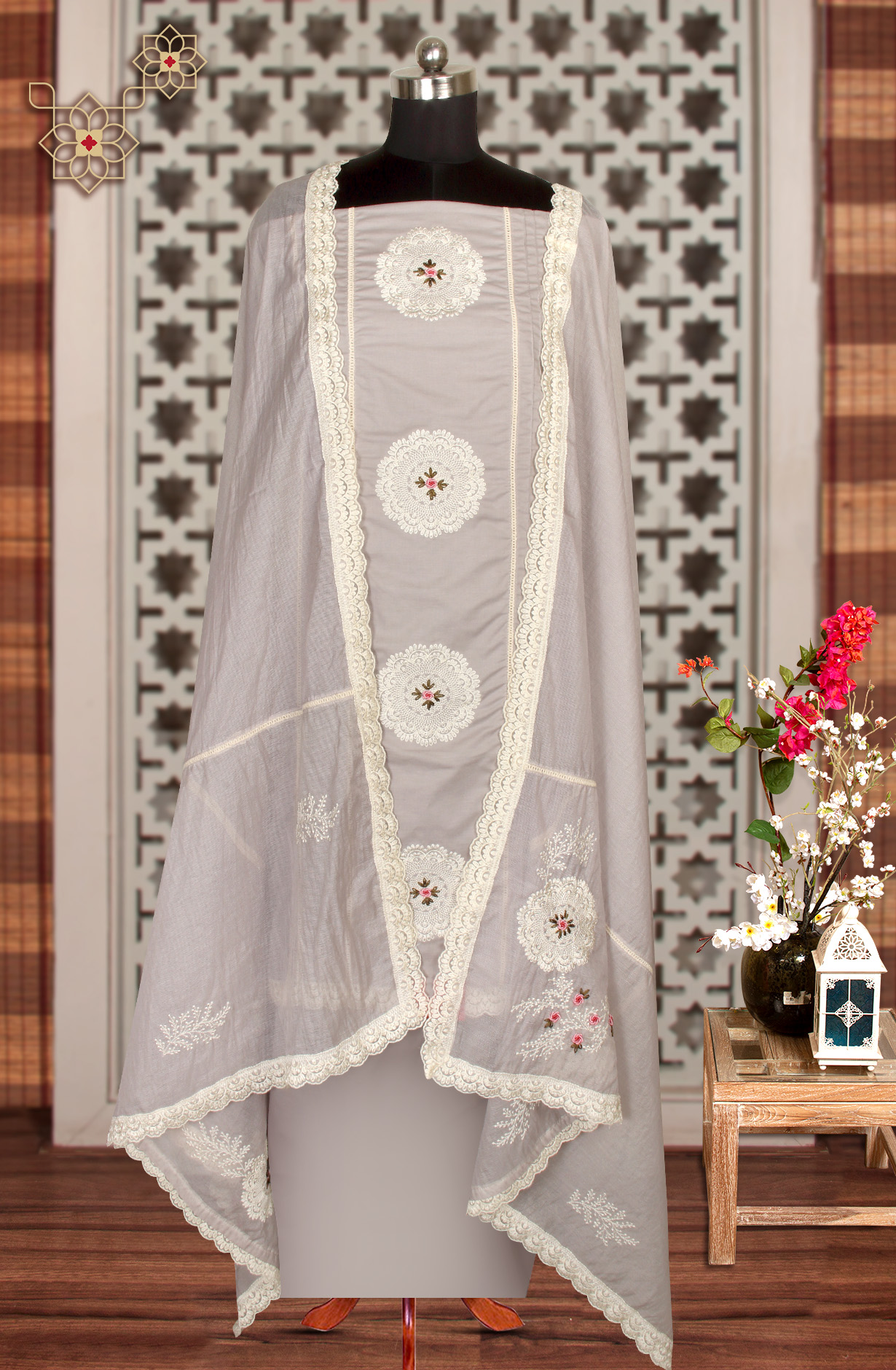 Grey Cotton Exclusive Beautiful Embroidered Salwar Kameez - 797-CMR594B