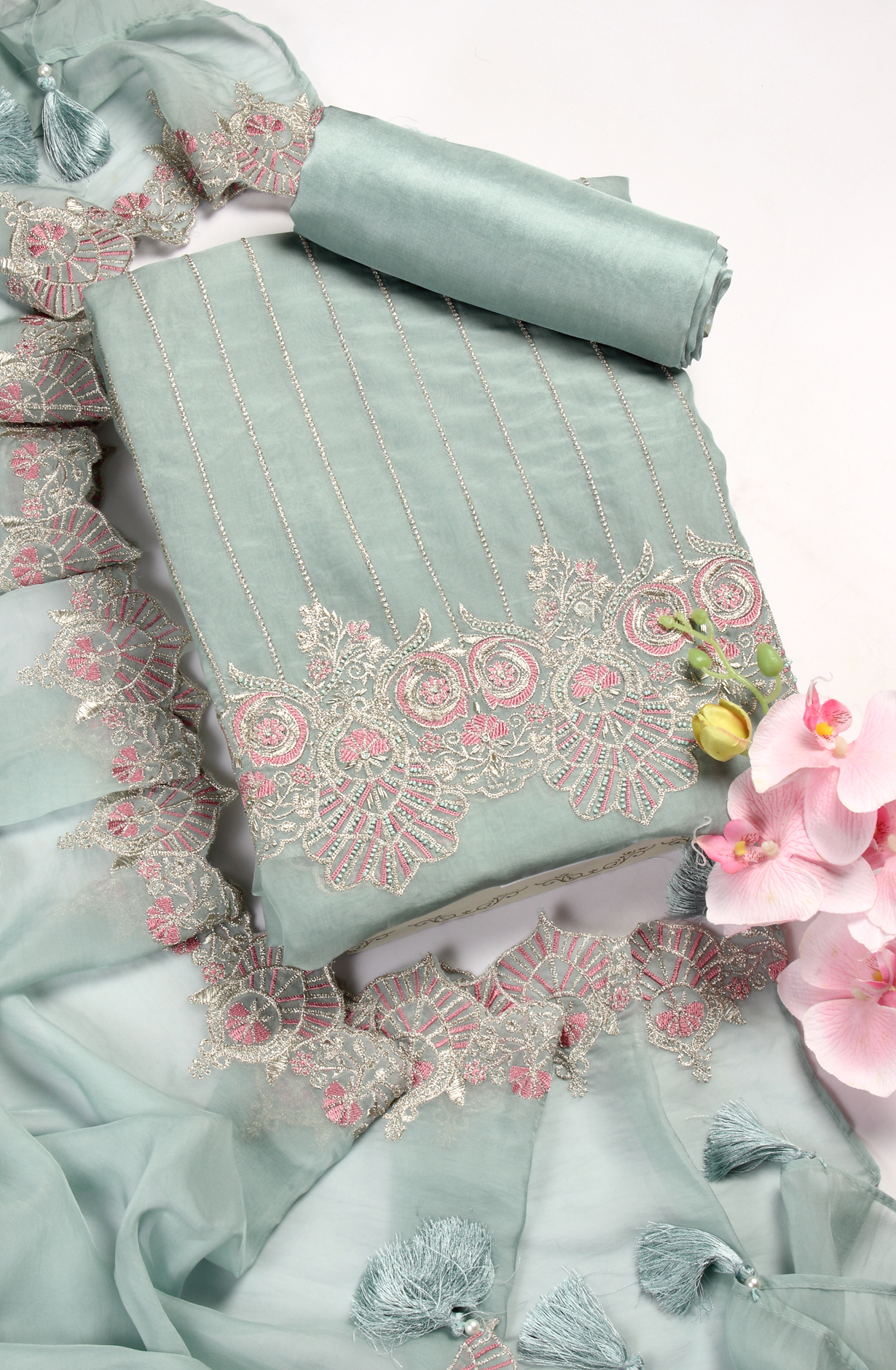Sea Green Designer Partywear Organza Salwar Suit - 797-CS12505-1A
