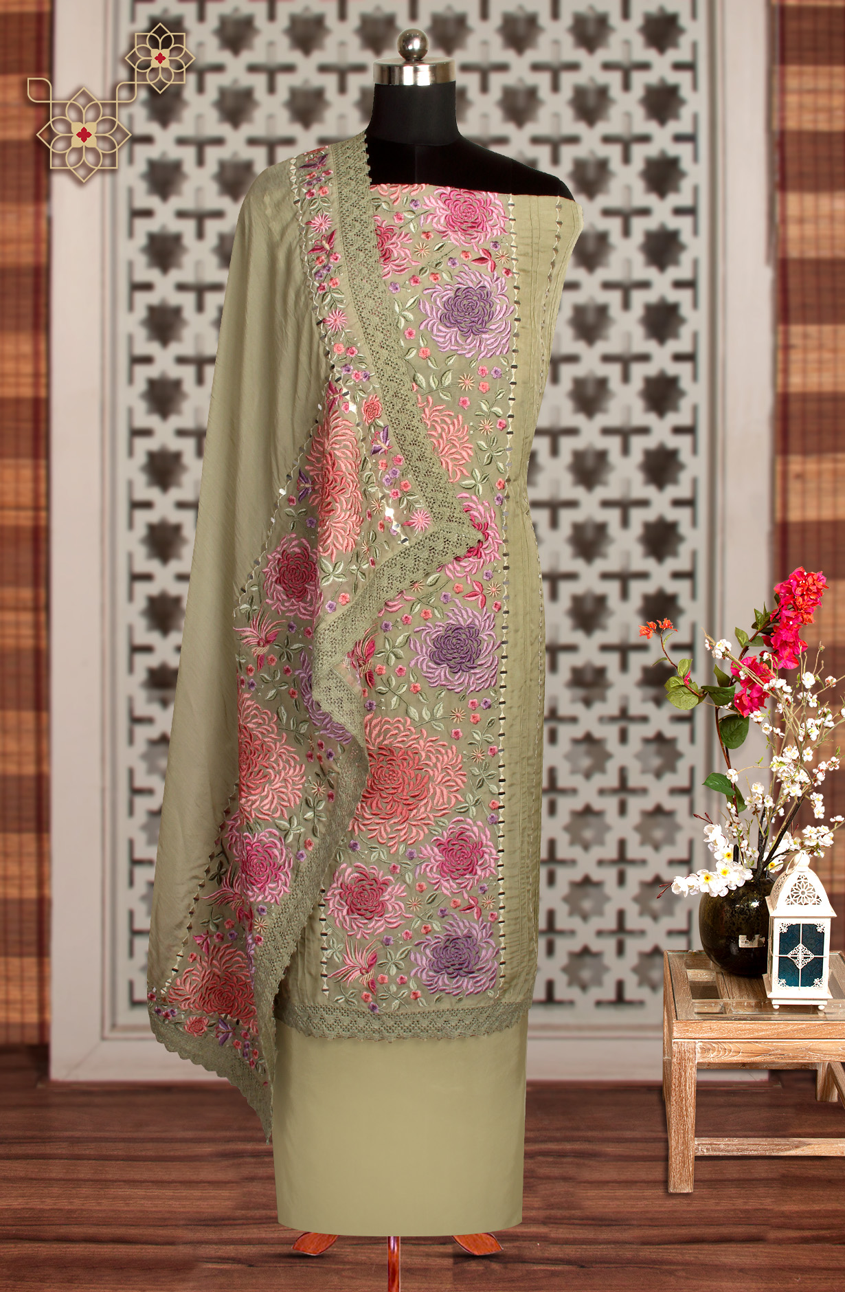 Mehndi Green Organza Designer Partywear Embroidered Salwar Kameez - 797-KSR-SREE