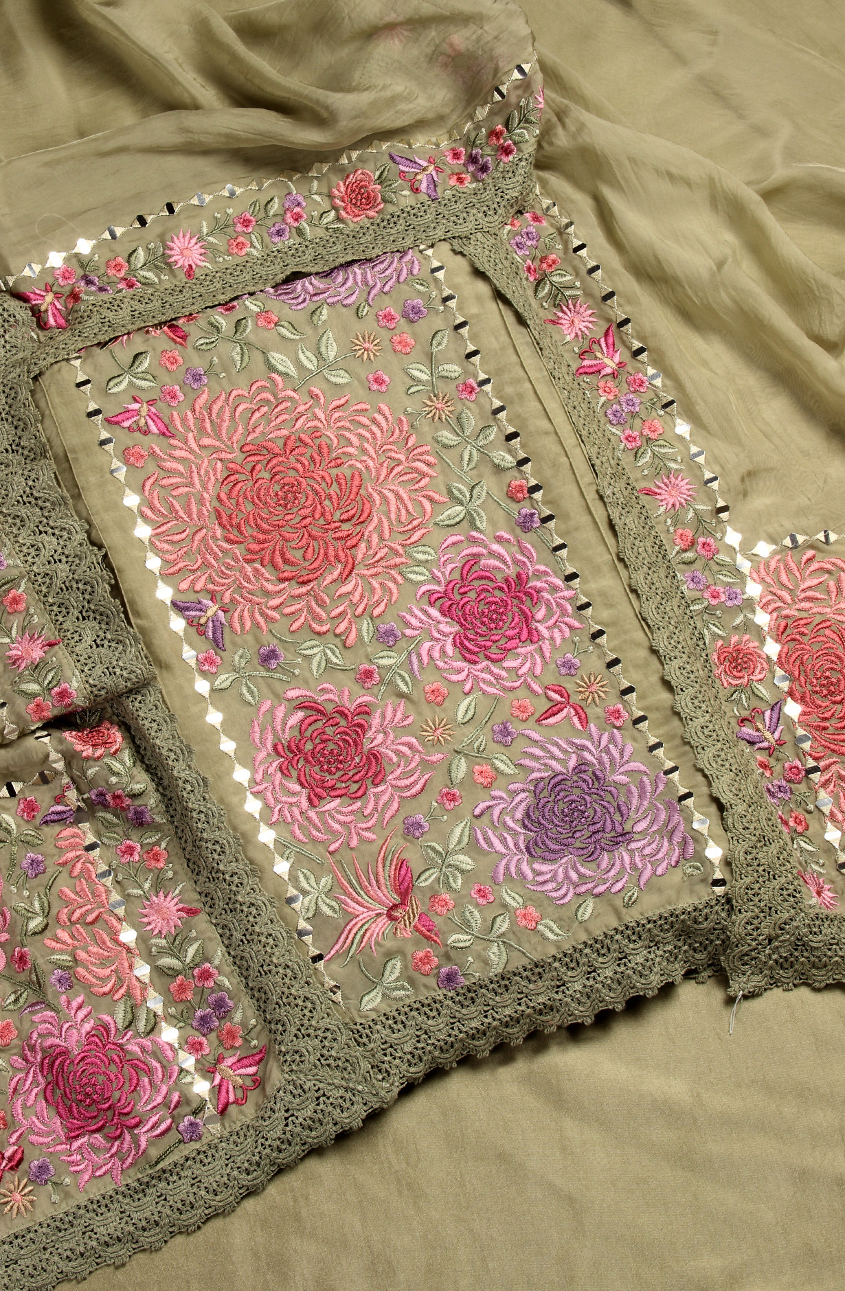 Mehndi Green Organza Designer Partywear Embroidered Salwar Kameez - 797-KSR-SREE