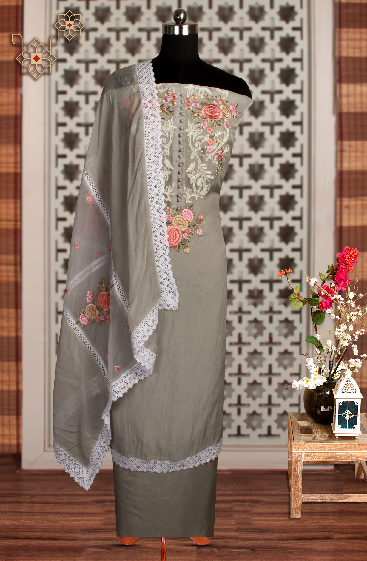 Exclusive Grey Designer Organza Salwar Suit with Dupatta - 797-KSRVL-C