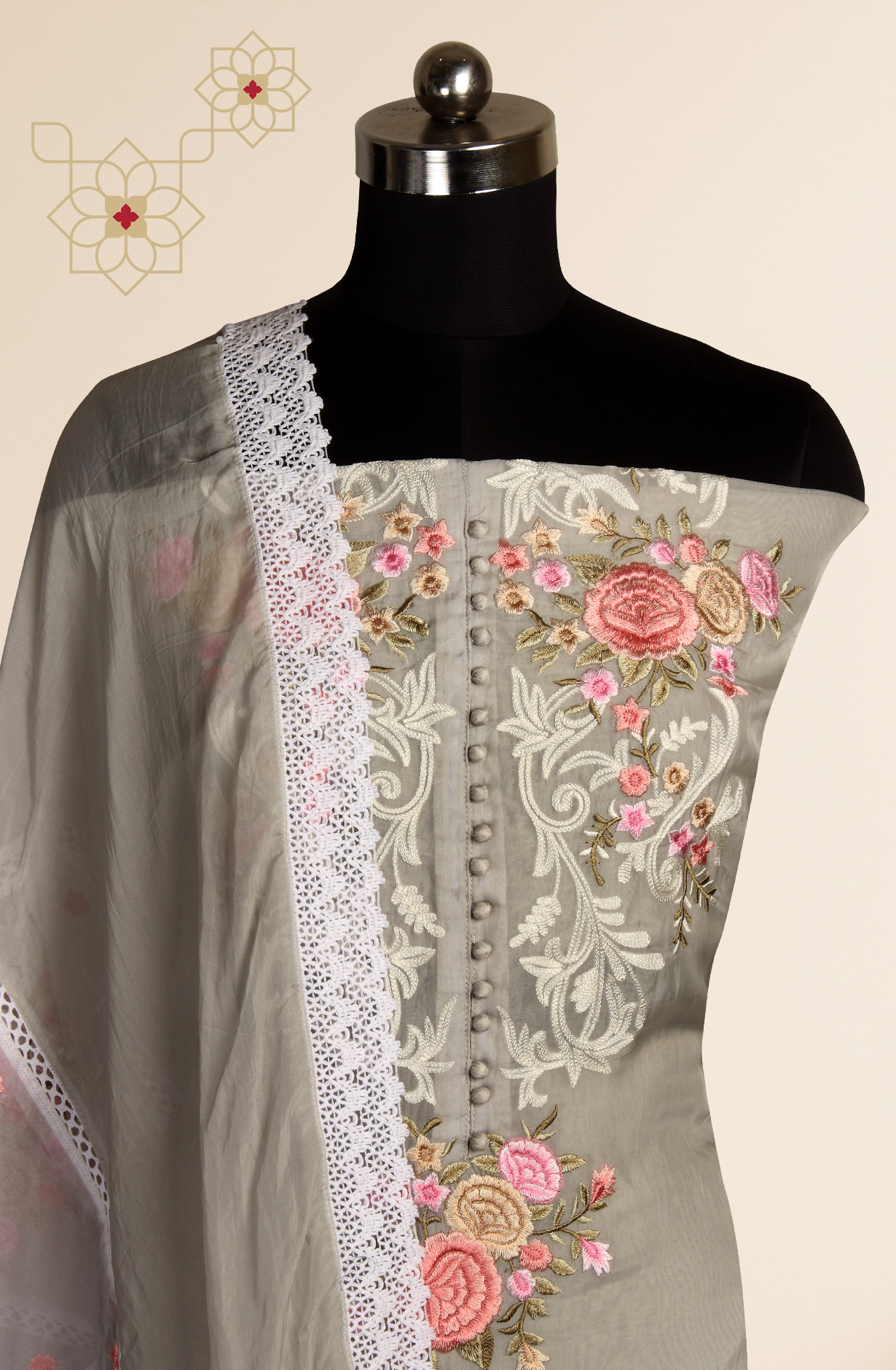 Exclusive Grey Designer Organza Salwar Suit with Dupatta - 797-KSRVL-C