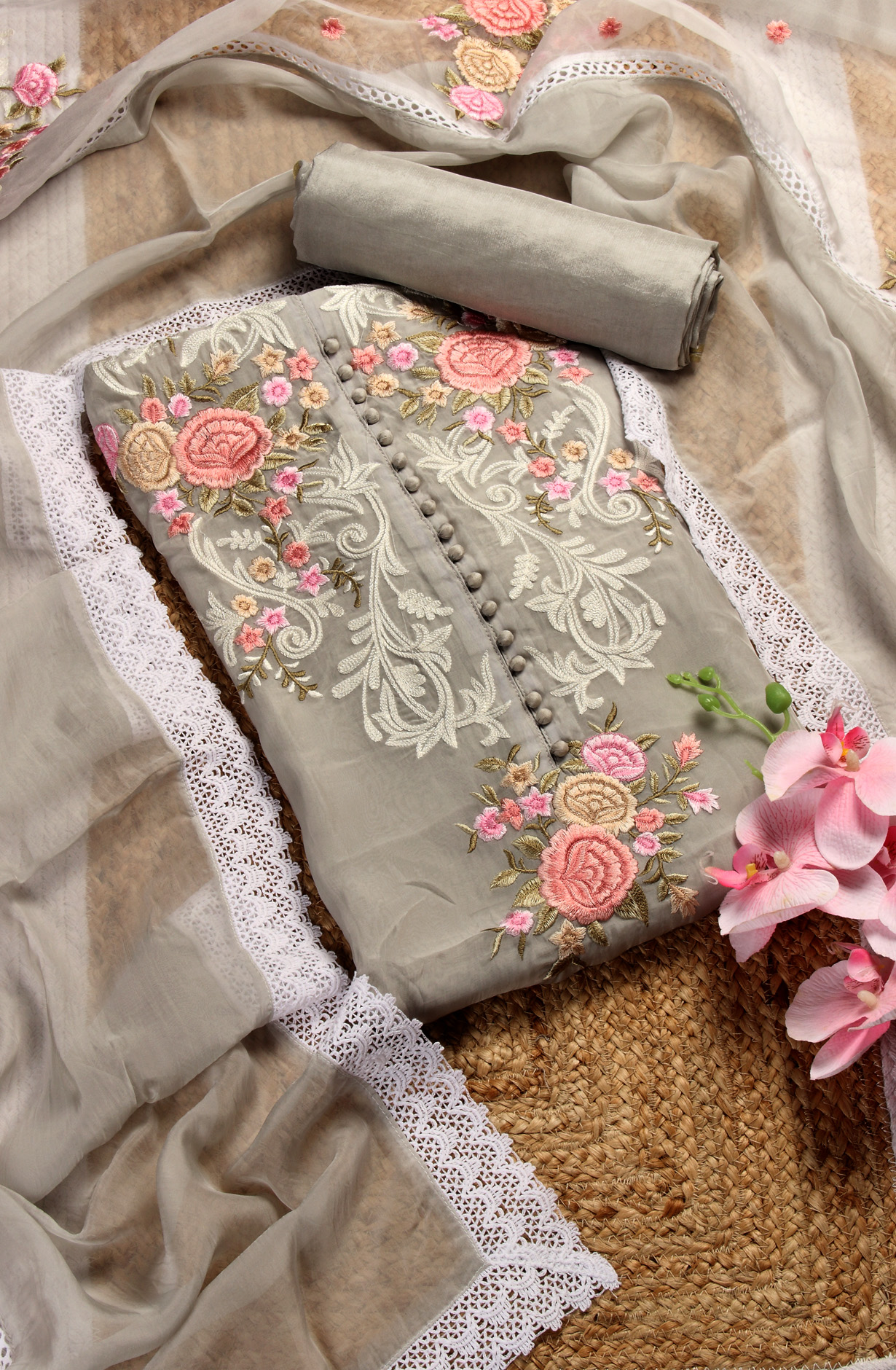 Exclusive Grey Designer Organza Salwar Suit with Dupatta - 797-KSRVL-C