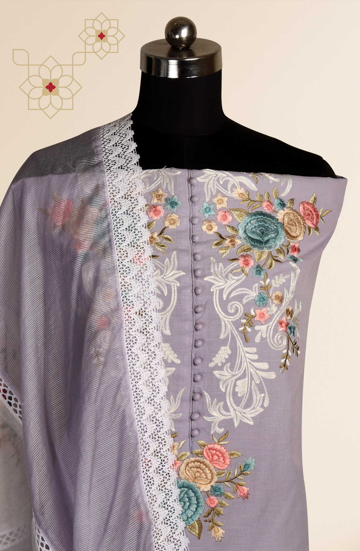 Lavender Cotton Beautiful Embroidery Suit with Kota Dupatta - 797-KSRVL-F