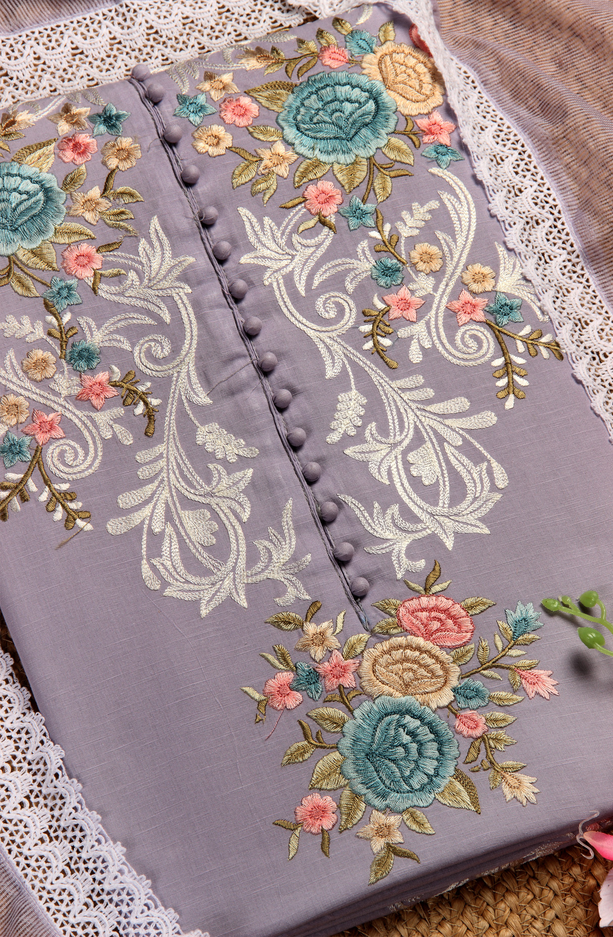 Lavender Cotton Beautiful Embroidery Suit with Kota Dupatta - 797-KSRVL-F