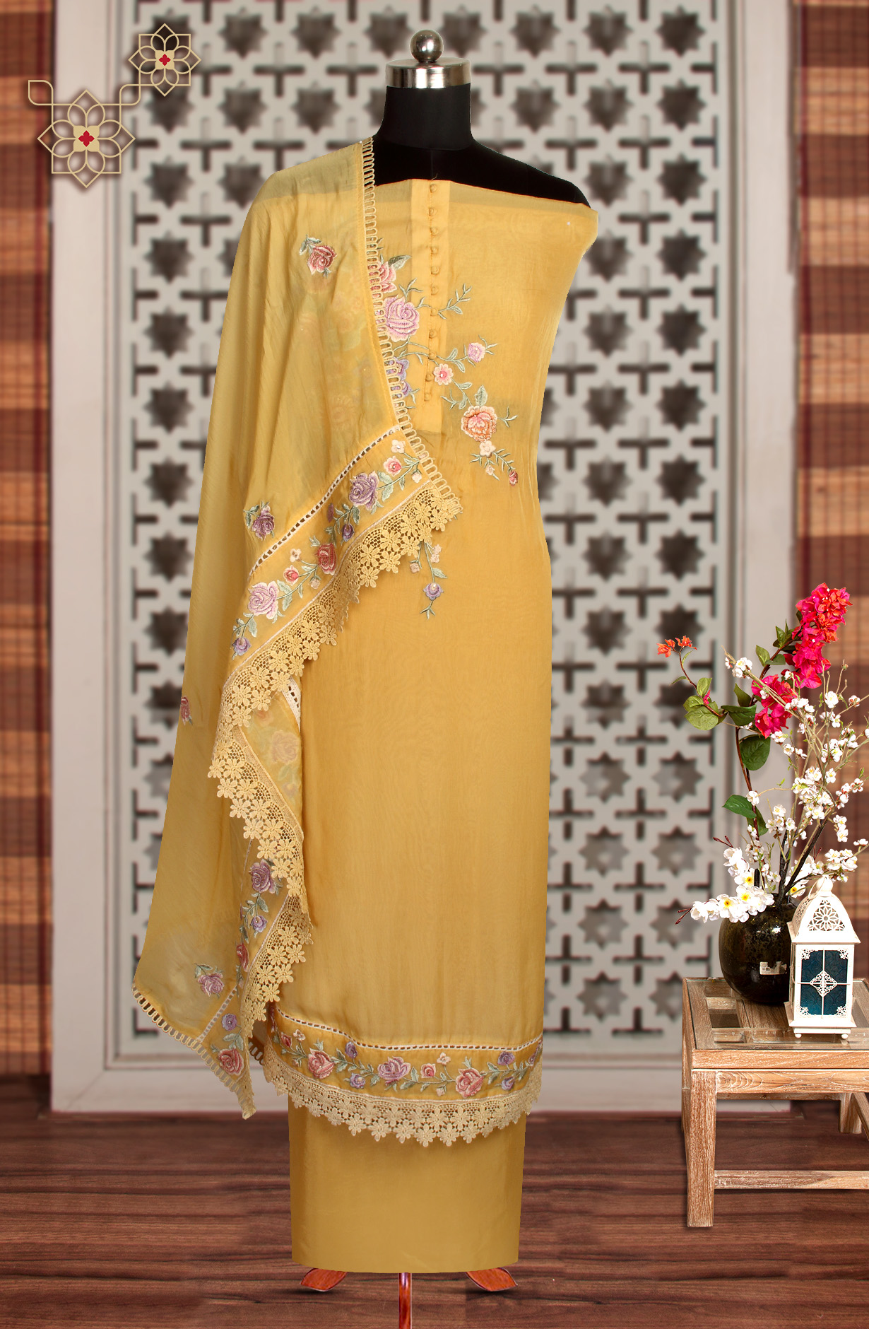 Mustard Organza Designer Partywear Embroidered Salwar Kameez - 797-WEA264E