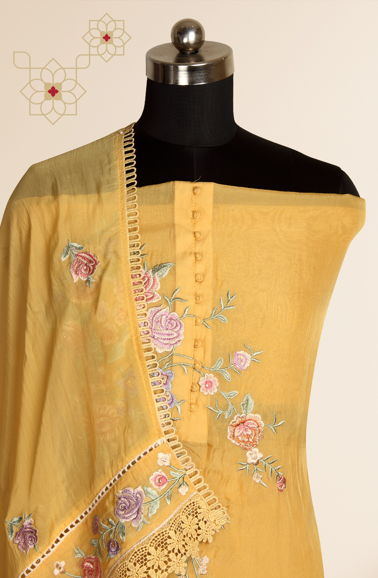 Mustard Organza Designer Partywear Embroidered Salwar Kameez - 797-WEA264E