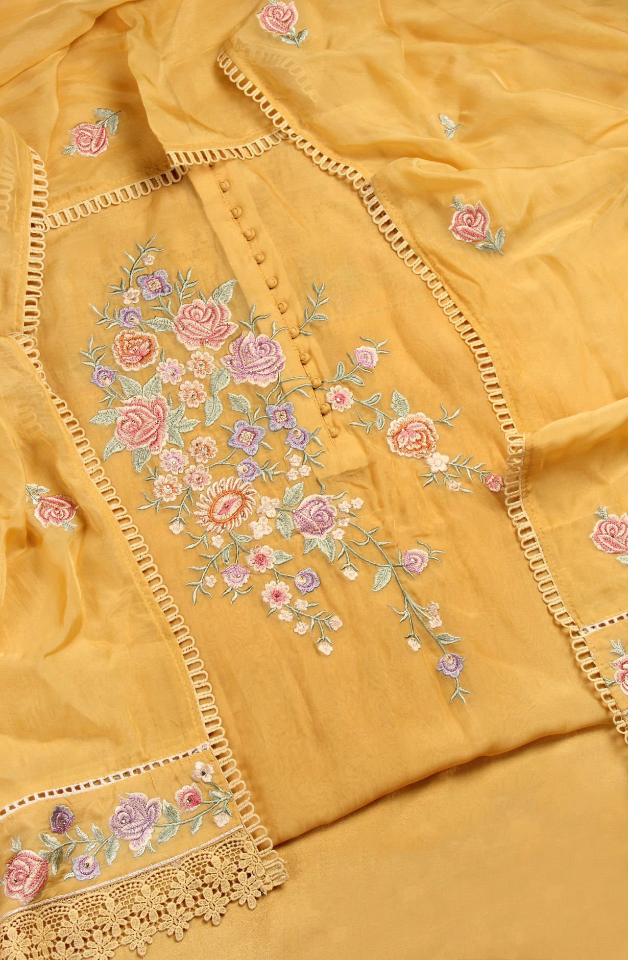 Mustard Organza Designer Partywear Embroidered Salwar Kameez - 797-WEA264E