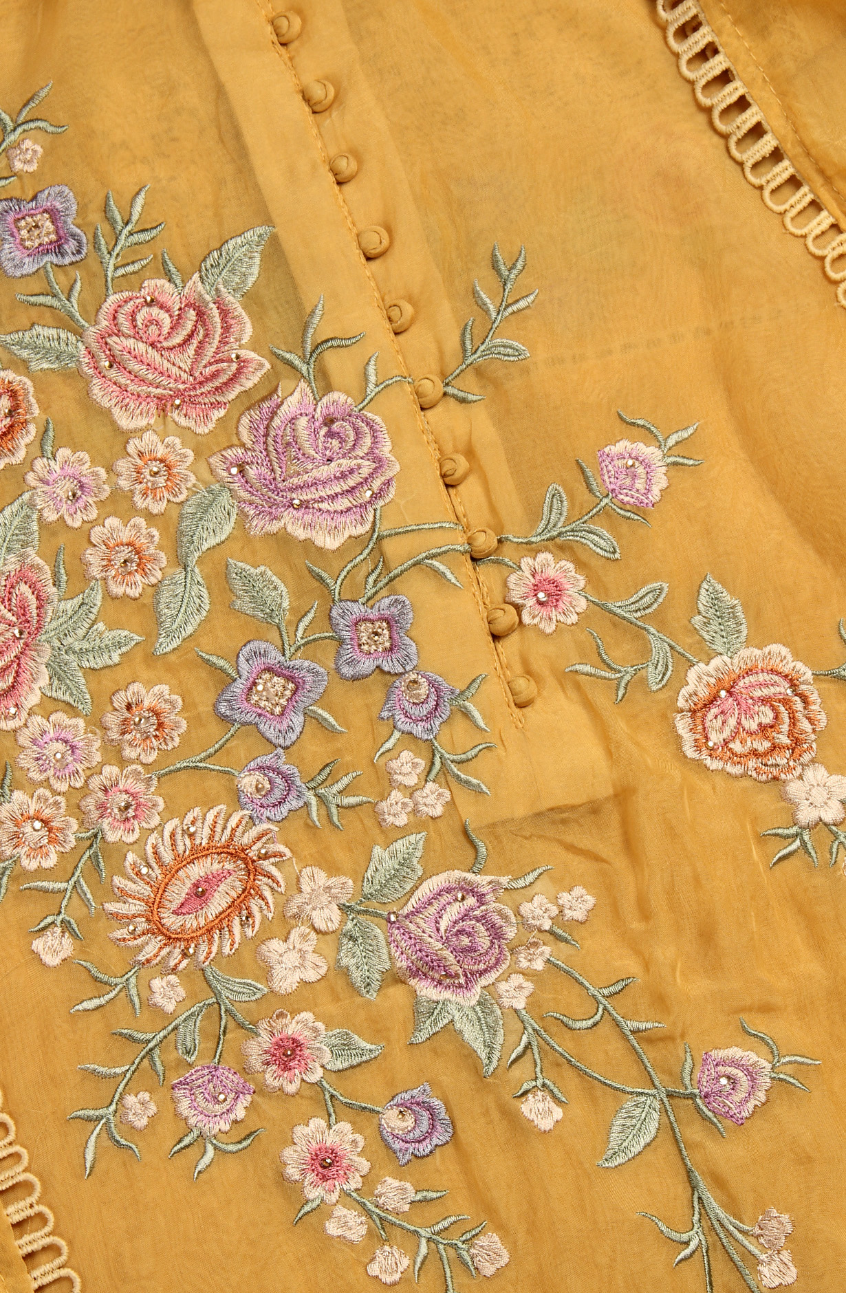 Mustard Organza Designer Partywear Embroidered Salwar Kameez - 797-WEA264E