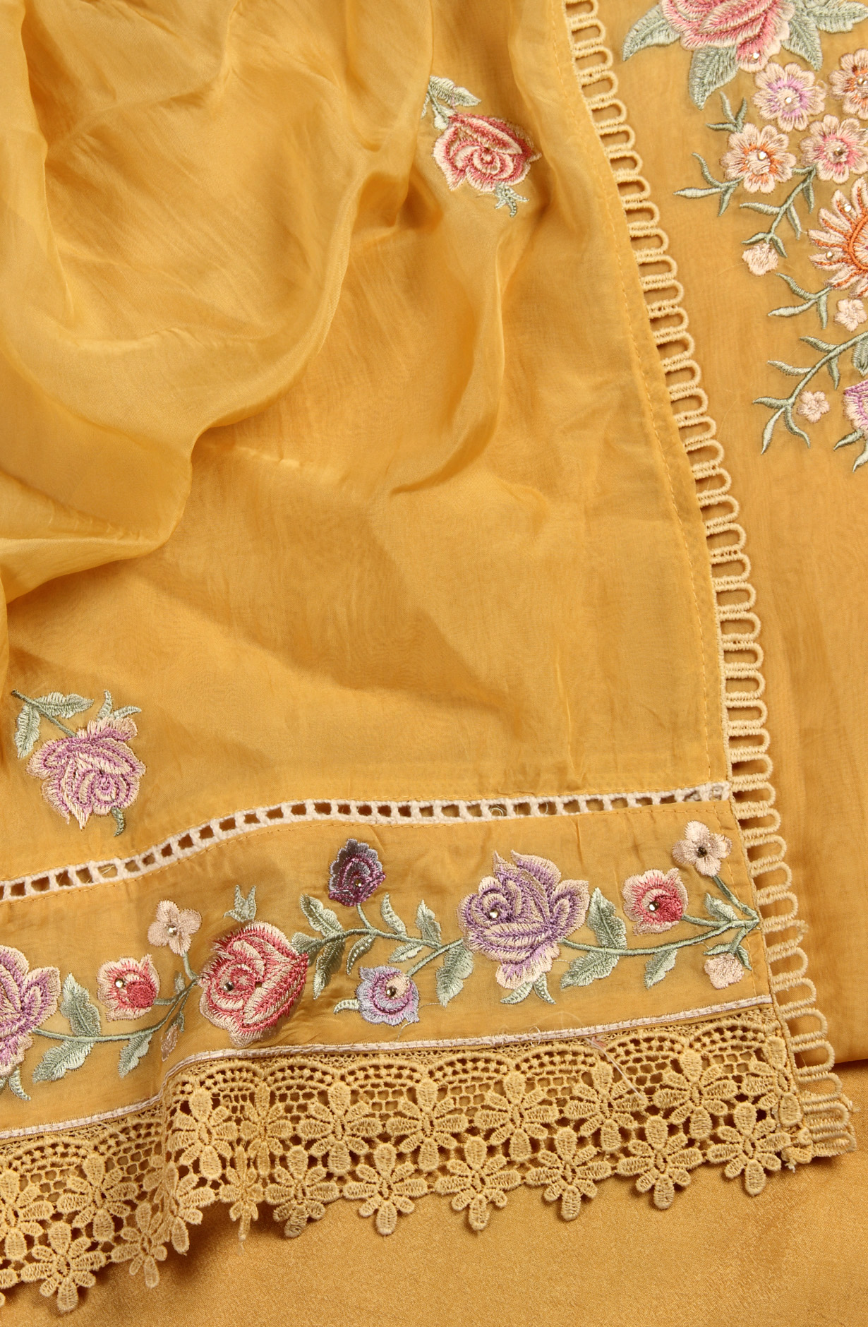 Mustard Organza Designer Partywear Embroidered Salwar Kameez - 797-WEA264E