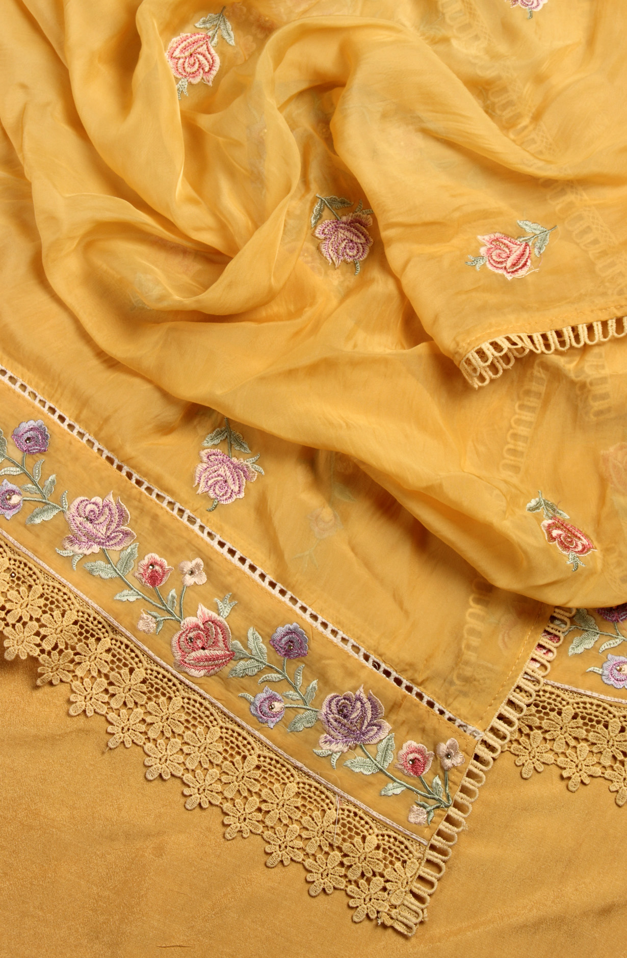 Mustard Organza Designer Partywear Embroidered Salwar Kameez - 797-WEA264E