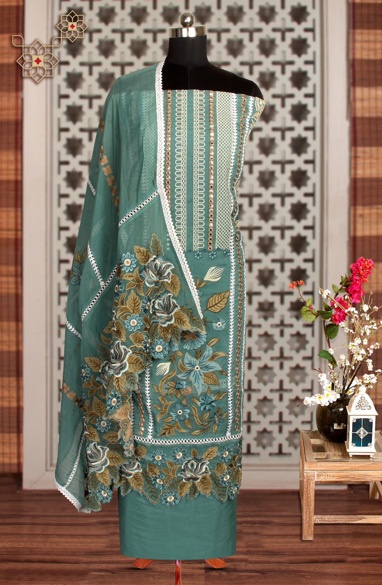 Teal Organza Designer Partywear Embroidered Salwar Kameez - 797-WER8A