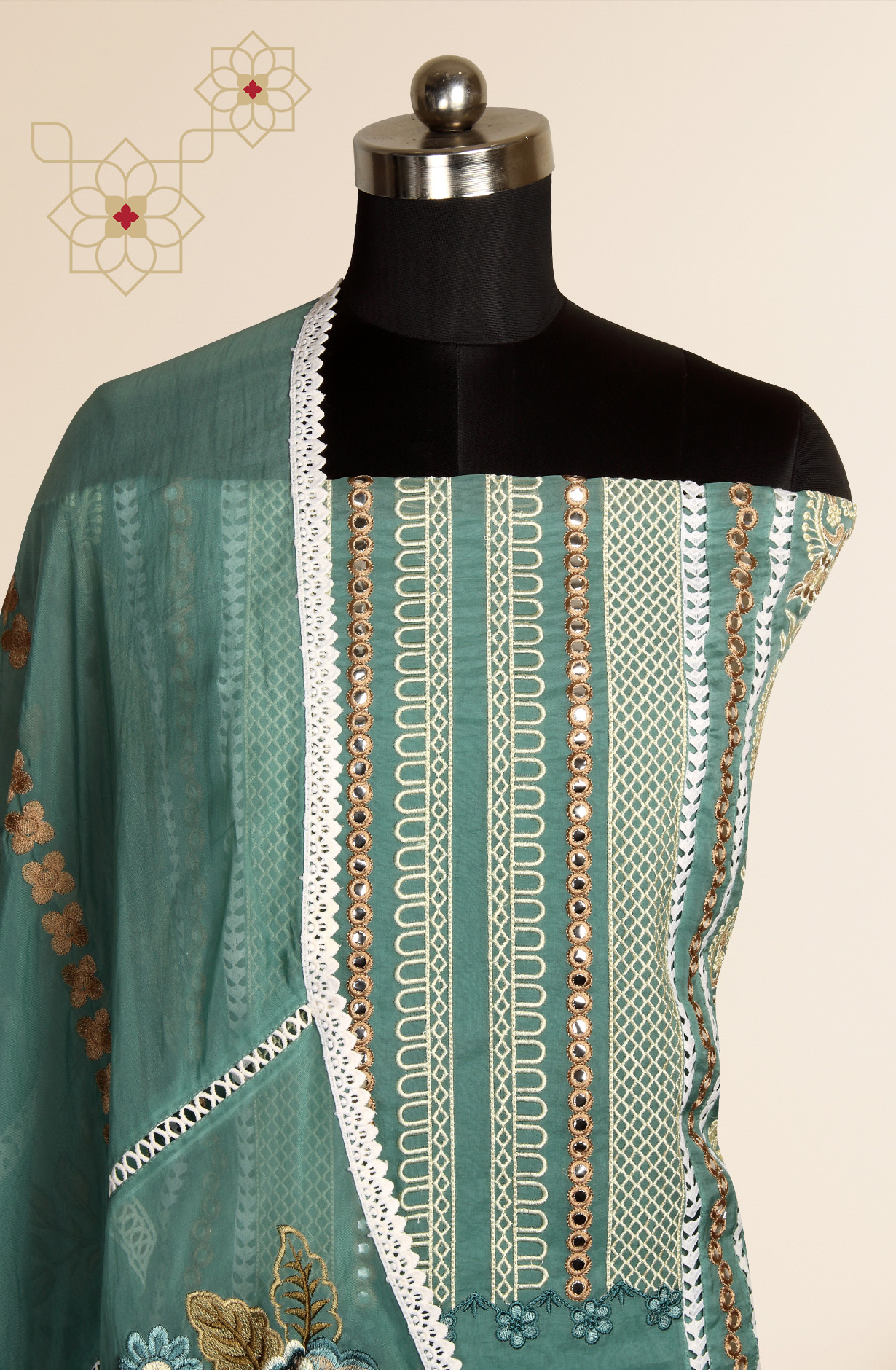 Teal Organza Designer Partywear Embroidered Salwar Kameez - 797-WER8A