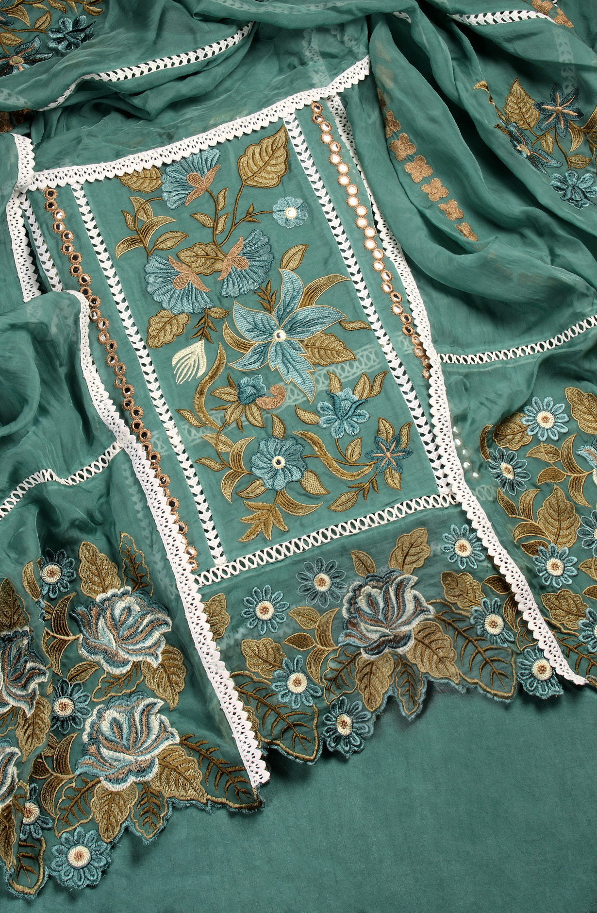 Teal Organza Designer Partywear Embroidered Salwar Kameez - 797-WER8A