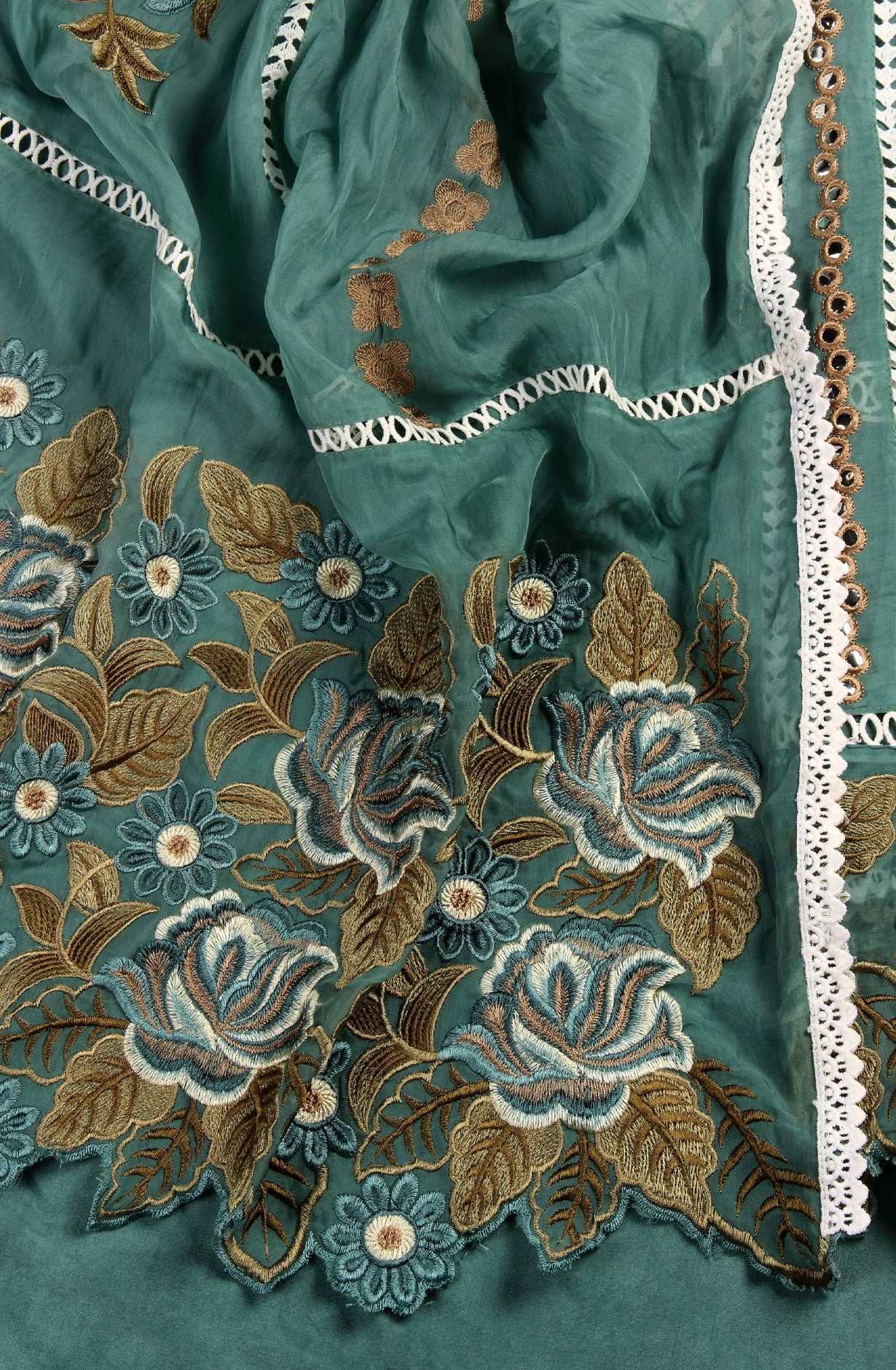 Teal Organza Designer Partywear Embroidered Salwar Kameez - 797-WER8A