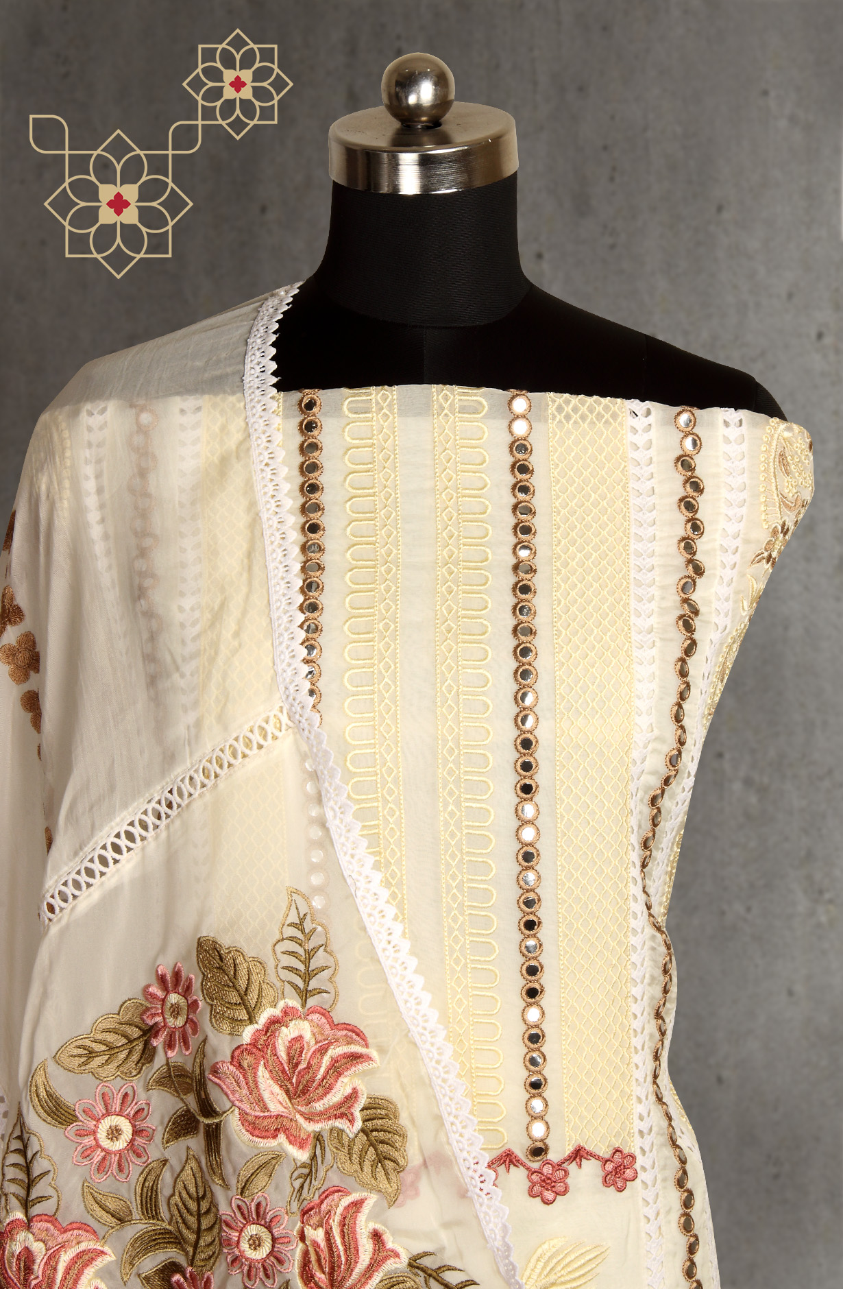 Cream Organza Designer Partywear Embroidered Salwar Kameez - 797-WER8B