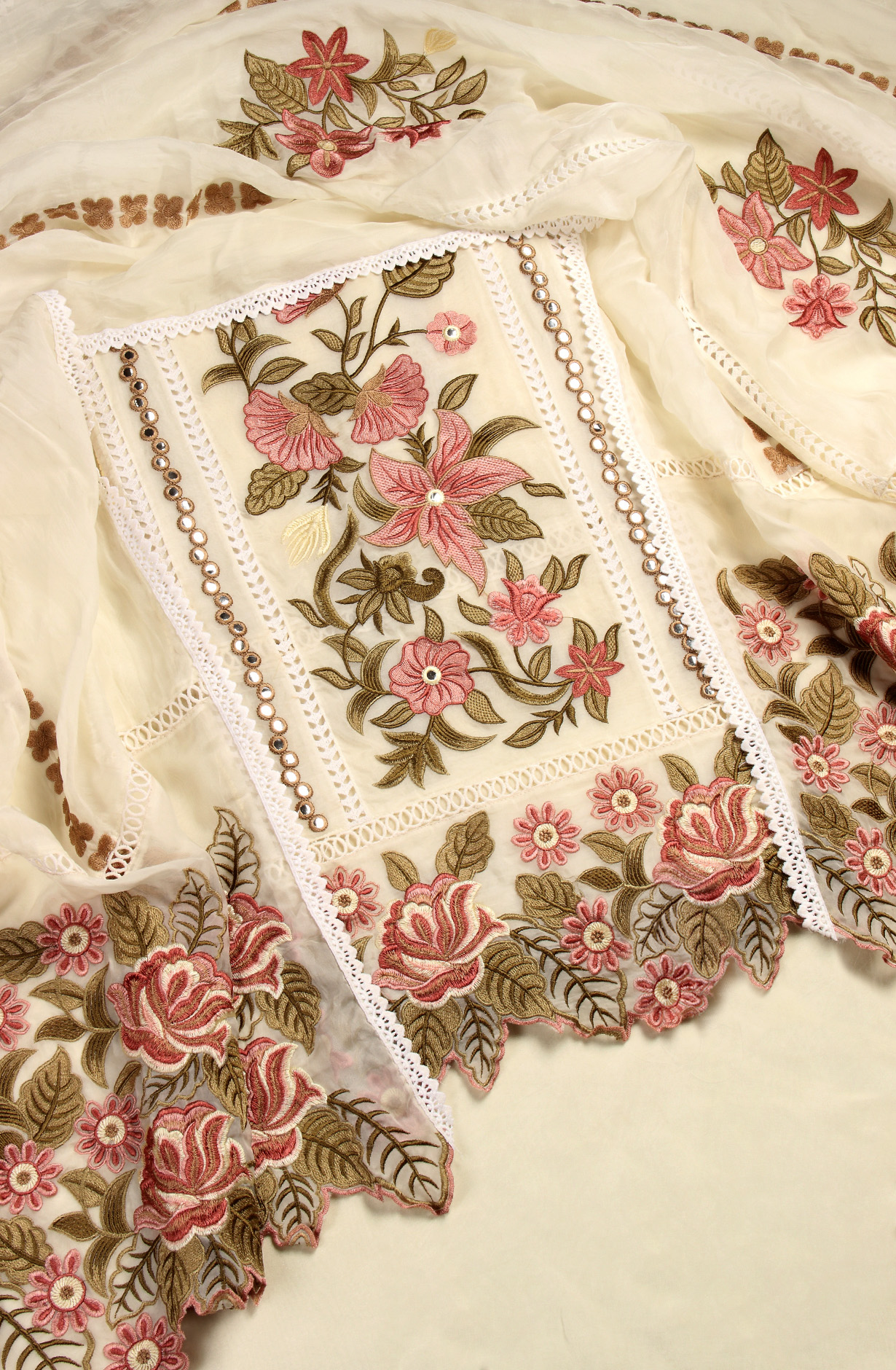 Cream Organza Designer Partywear Embroidered Salwar Kameez - 797-WER8B