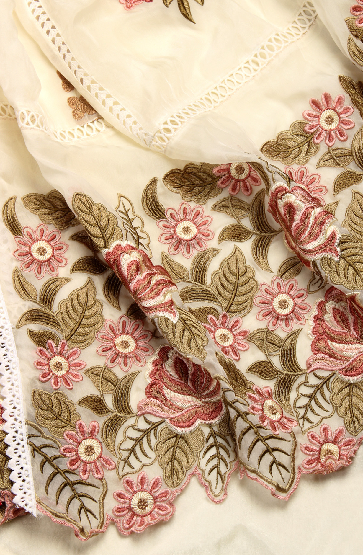 Cream Organza Designer Partywear Embroidered Salwar Kameez - 797-WER8B