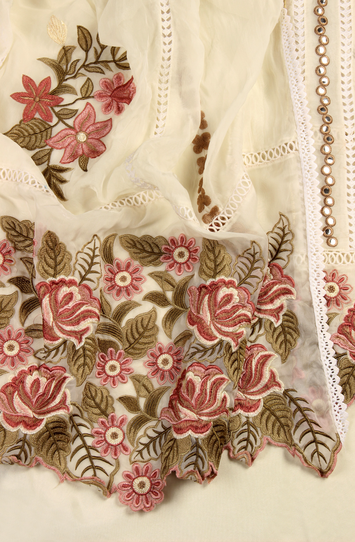 Cream Organza Designer Partywear Embroidered Salwar Kameez - 797-WER8B