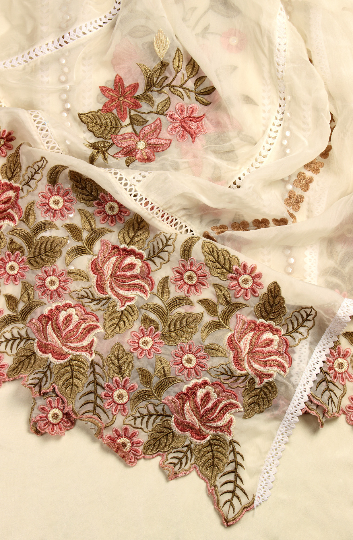 Cream Organza Designer Partywear Embroidered Salwar Kameez - 797-WER8B