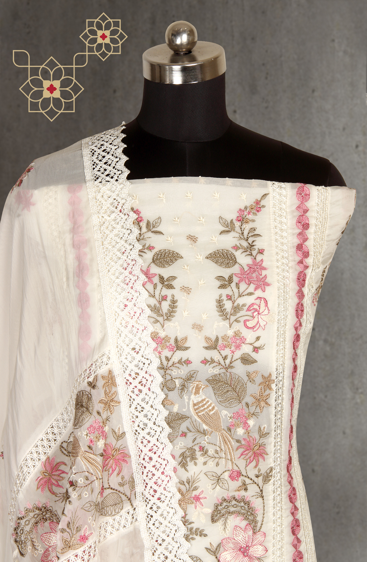 Cream Organza Designer Partywear Embroidered Salwar Kameez - 797-WER9