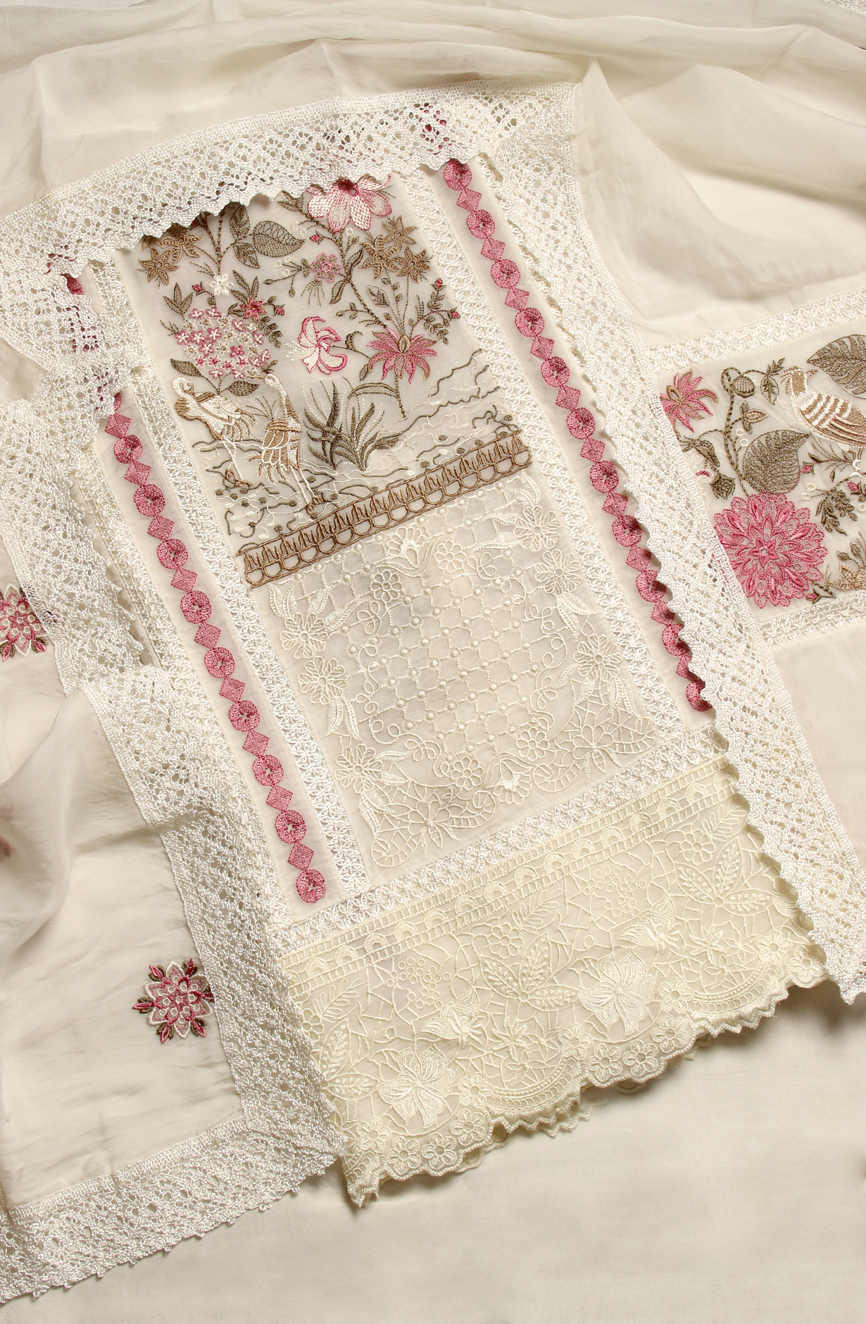 Cream Organza Designer Partywear Embroidered Salwar Kameez - 797-WER9