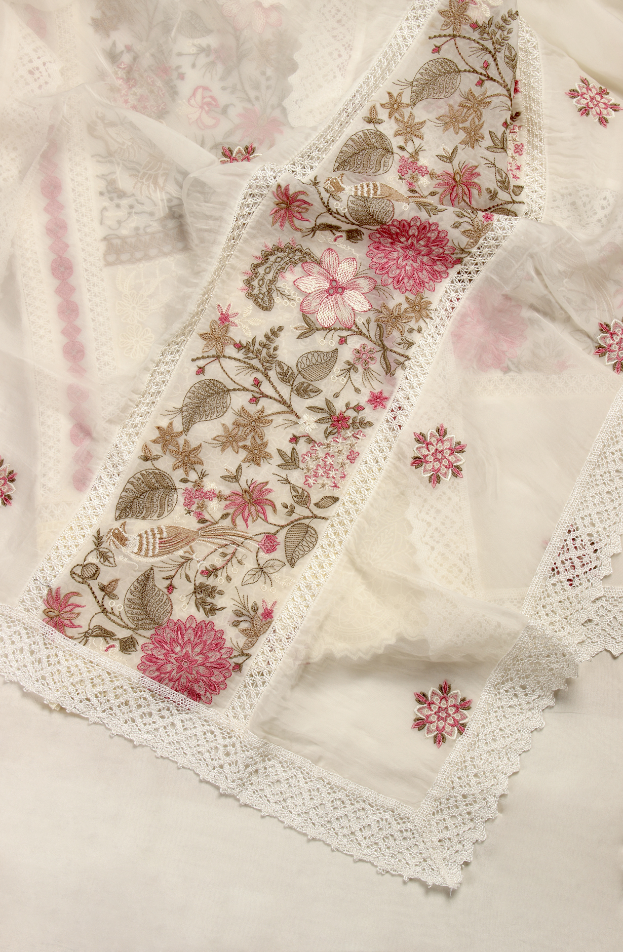 Cream Organza Designer Partywear Embroidered Salwar Kameez - 797-WER9