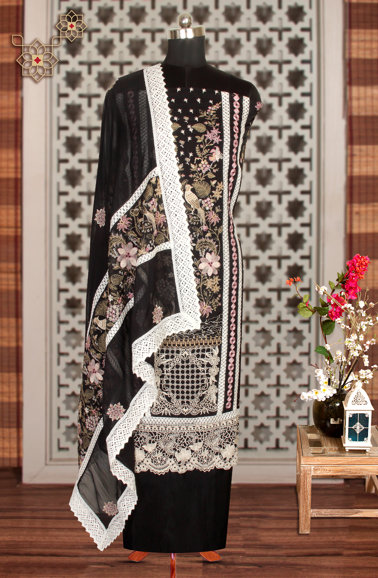 Black Organza Designer Partywear Embroidered Salwar Kameez - 797-WER9A