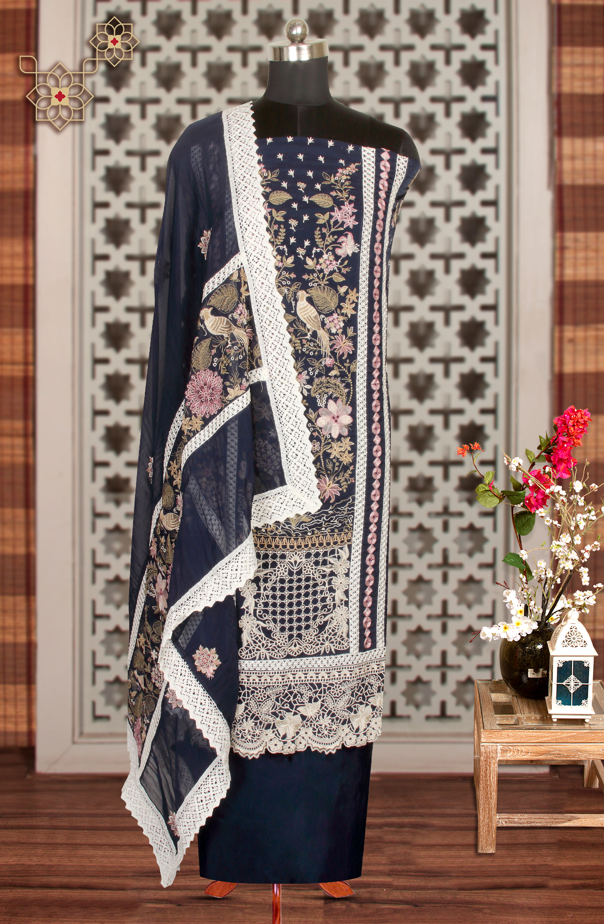 Blue Organza Designer Partywear Embroidered Salwar Kameez - 797-WER9B