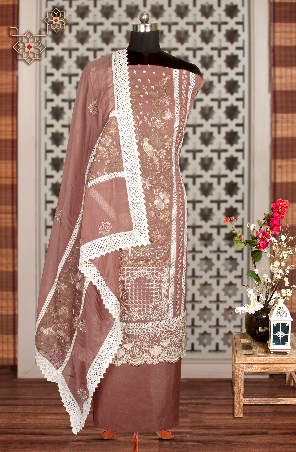 Mauve Organza Designer Partywear Embroidered Salwar Kameez - 797-WER9C