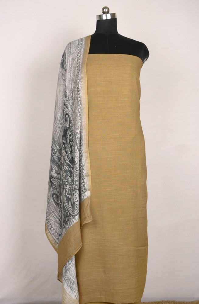 Image of Mehandi Linen Beautiful Suit Set with Dupatta - 996-CTLN1111-5C