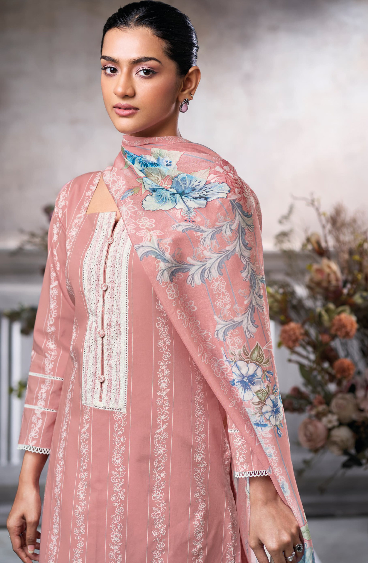 Pink Cotton Beautiful Suit Set with Dupatta- VAA10353
