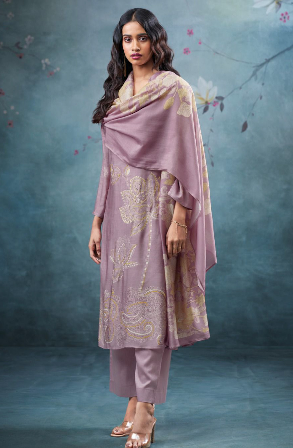 Purple Pure bemberg silk Suit Set with Dupatta- QIR3665D